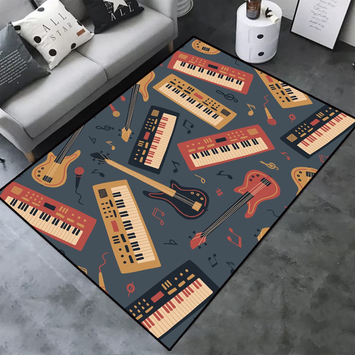 Burning Guitar Music Movie Pattern Area Rug - Non-Slip Comfortable Carpet for Music Lovers | Perfect as Welcome Doormat, Living Room Decor, Bedroom & Kitchen Floor Mat (Guitar Design) - Ideal for Home Entrance, Music Studio Decor, and Gift for Guitar Enthusiasts