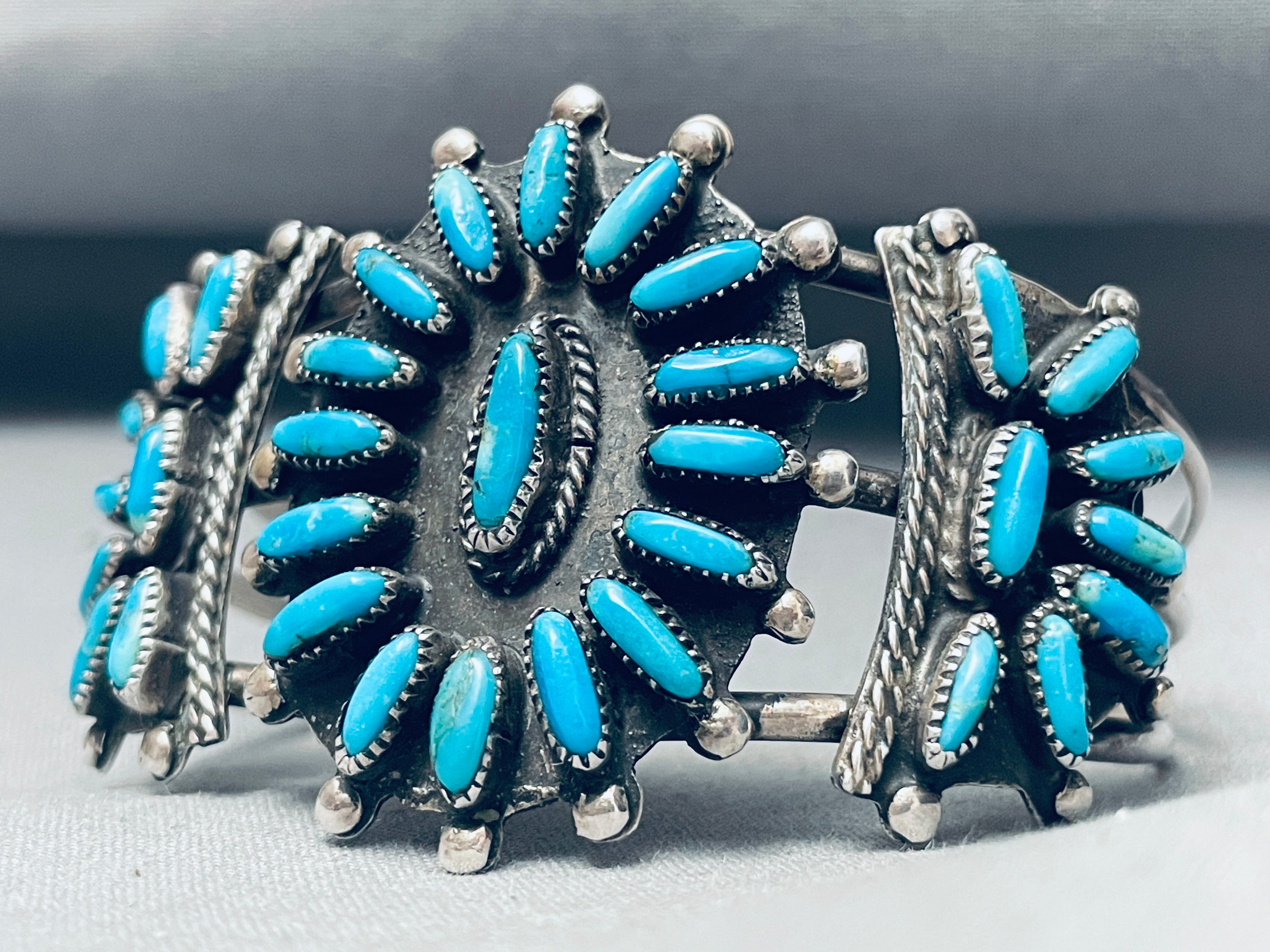 Vintage Zuni Needle Turquoise Sterling Silver Bracelet - Handmade Native American Jewelry for Women - Perfect for Boho, Western & Casual Fashion