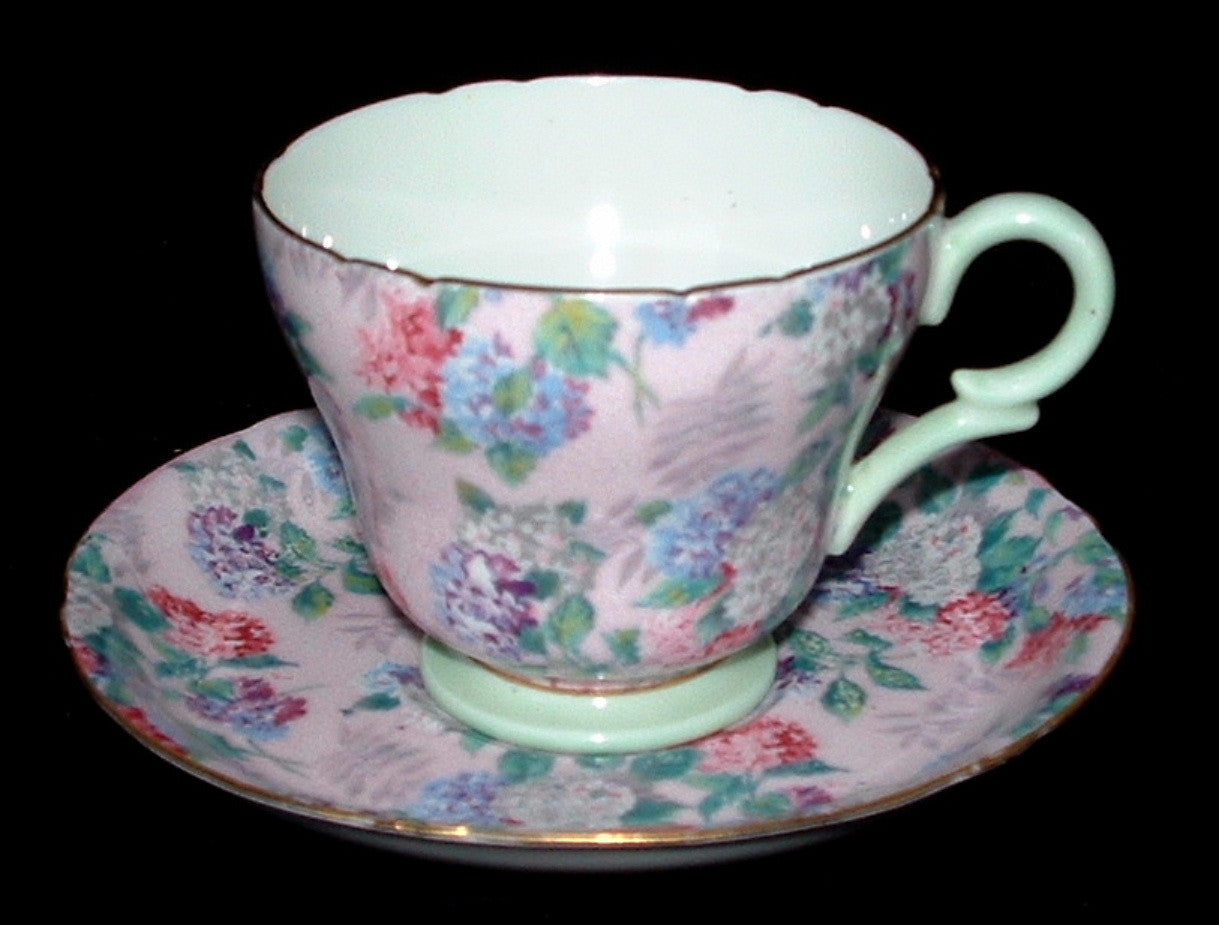 Vintage Shelley Cup and Saucer Set - Summer Glory Chintz Pink Floral Design, Demi Henley Shape for Afternoon Tea, Bridal Shower, or English Cottage Decor