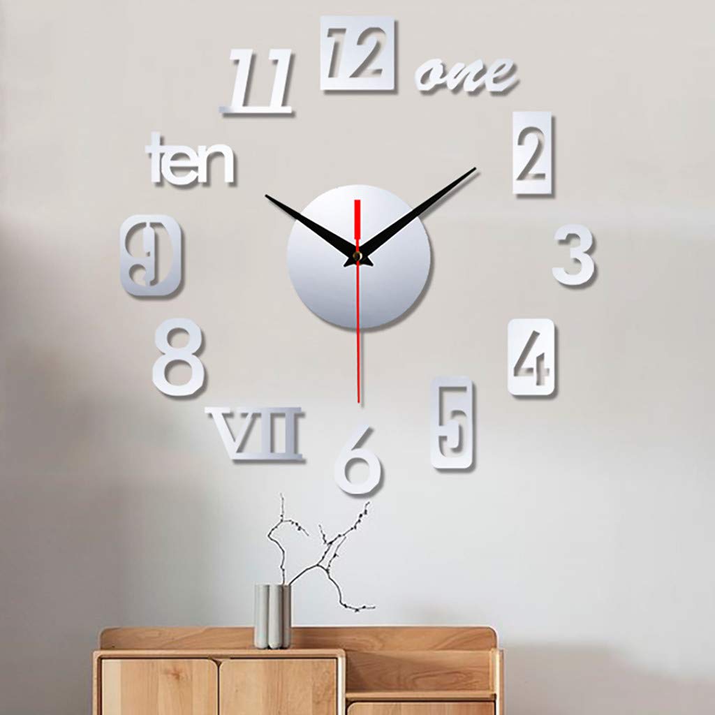 Frameless Modern Wall Clock - Silent Mirror Surface DIY Decorative Watch for Living Room & Bedroom - Easy to Install - Multiple Colors (Silver) - Perfect for Home Office Decor & Gift Ideas