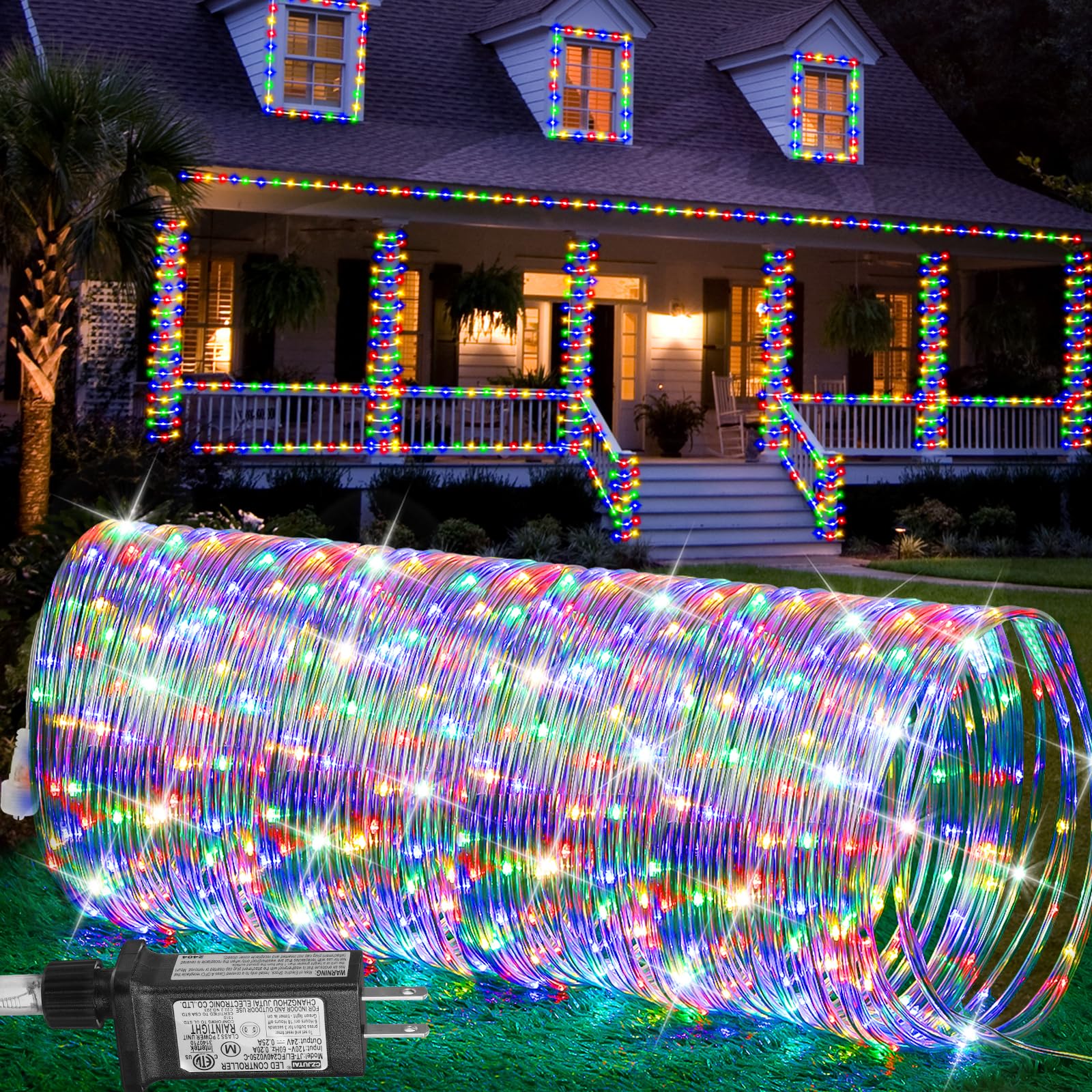 184FT 1000LED Outdoor Waterproof Rope Lights - Plug in LED String Lights with 8 Modes, Clear Tube for RV, Camping, Pool, Patio, Garden, Christmas Tree, Holiday, Wedding, Party & Backyard Decoration (Multi Color)