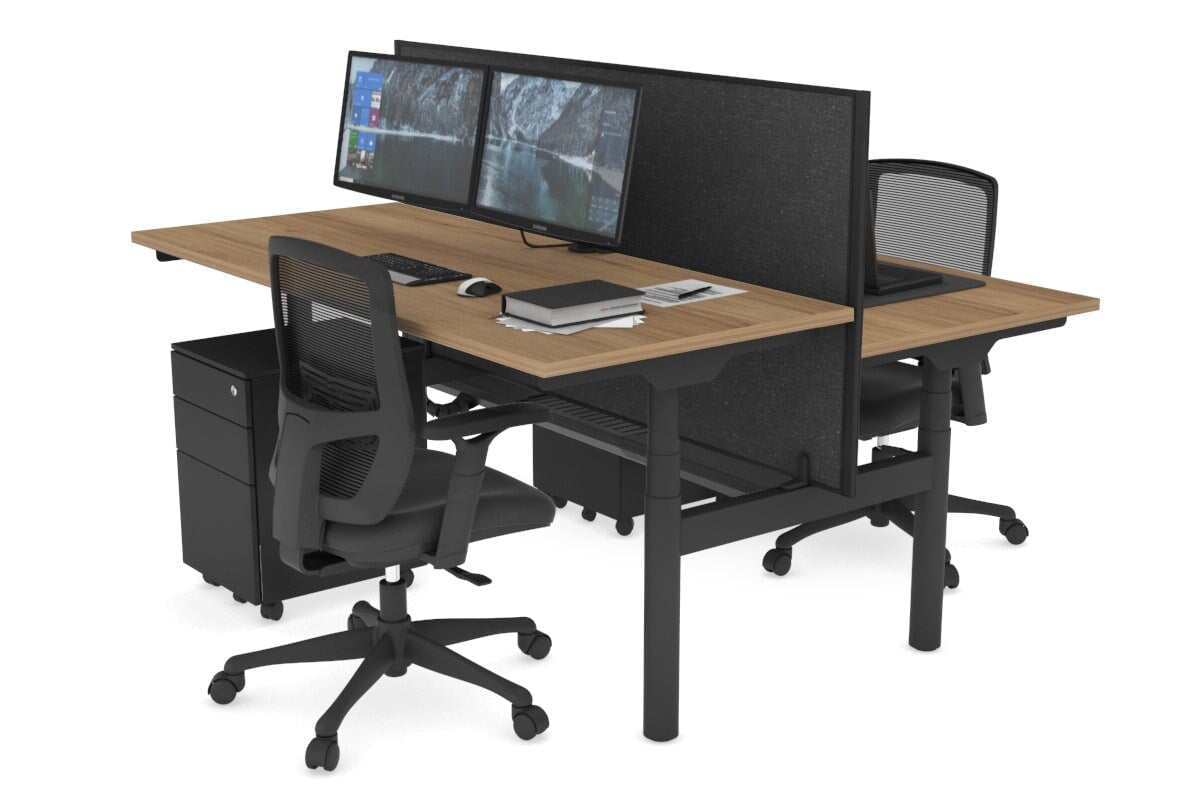 Flexi Premium Height Adjustable 2-Person H Bench Workstation - Black Frame [1400L x 700W] - Ergonomic Office & Home Workspace Solution for Team Collaboration