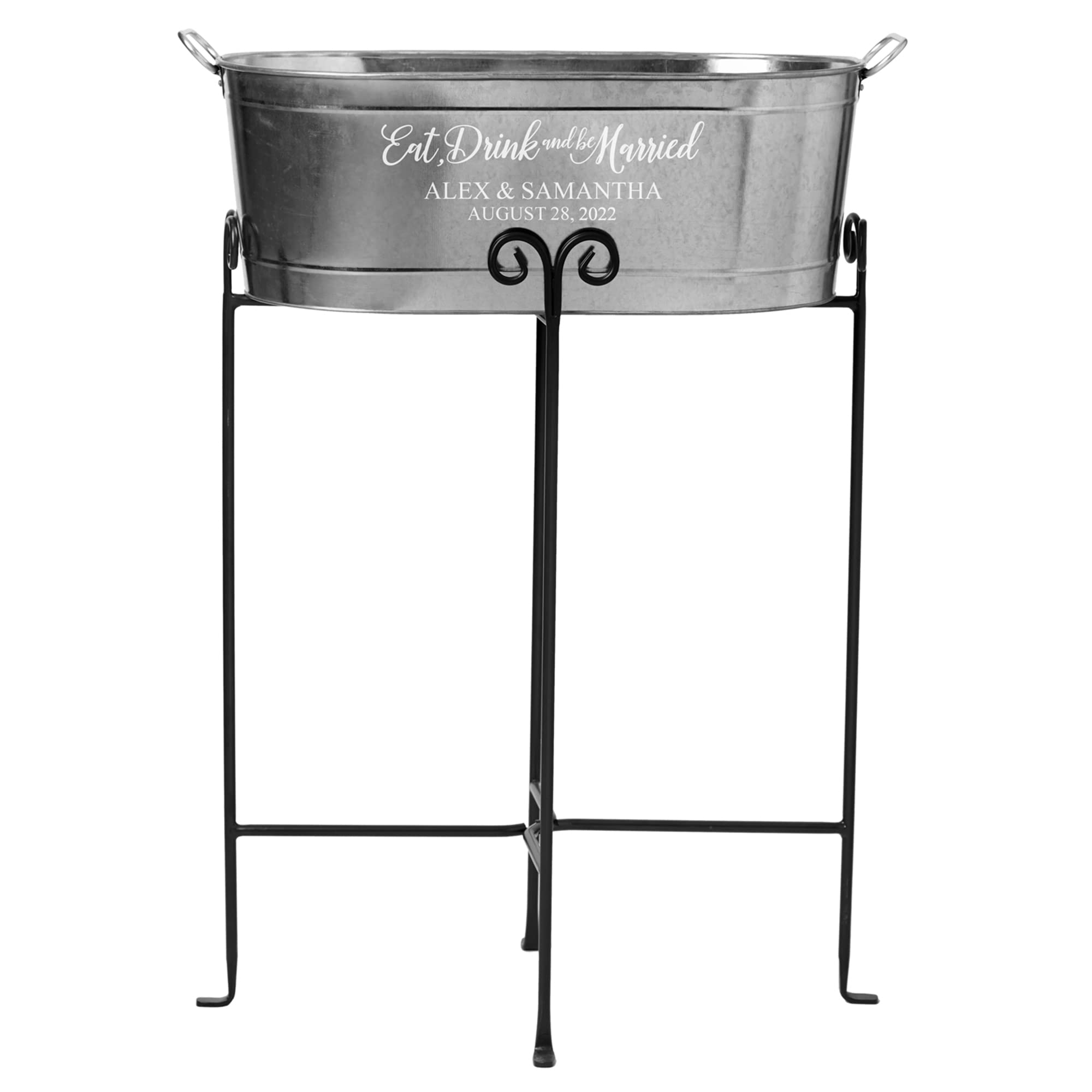 Personalized 'Eat Drink and Be Married' Beverage Tub - 5.5 Gallon Wedding Cooler with Stand - Custom Drink Bucket for Bridal Showers, Receptions & Outdoor Parties