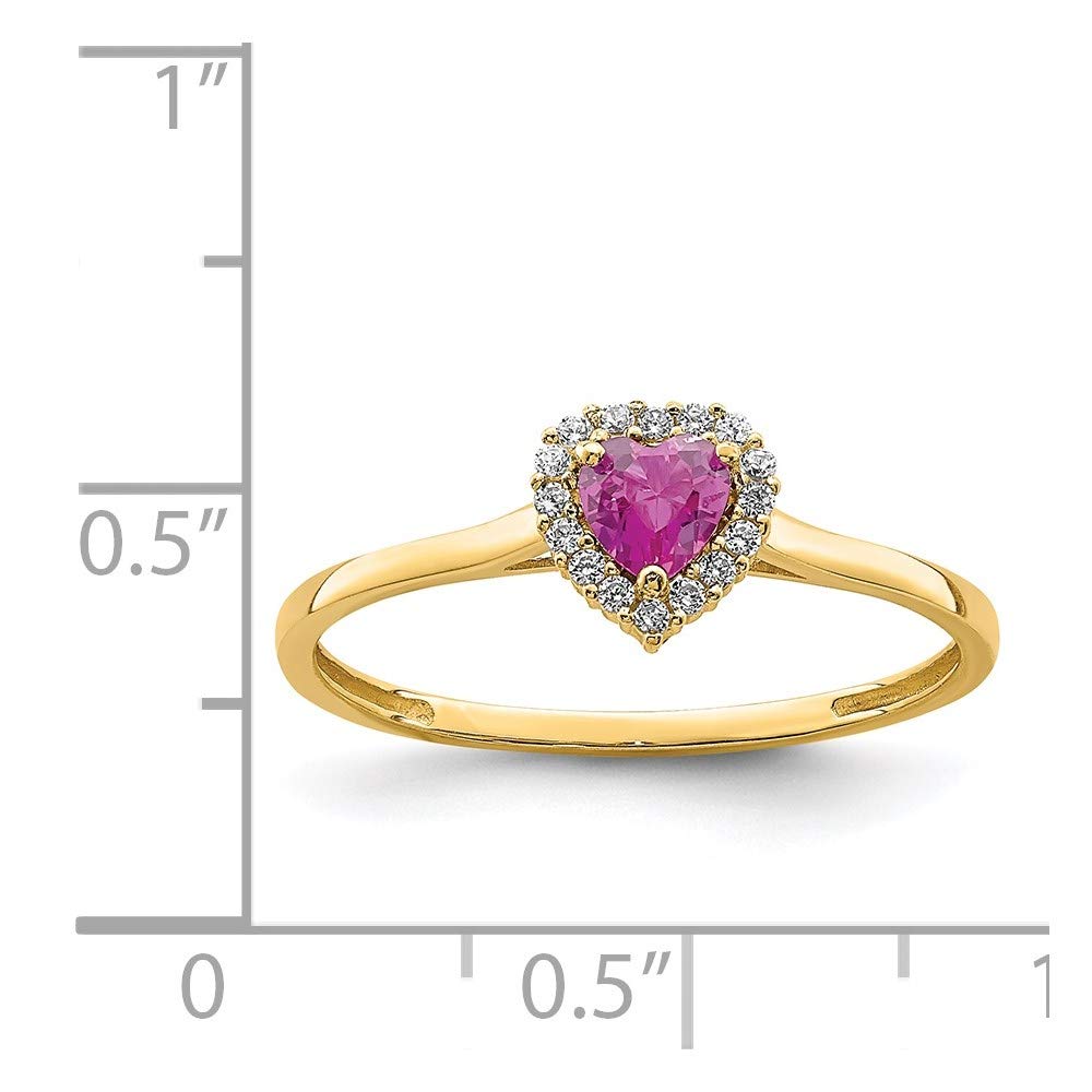 14K Yellow Gold Heart Pink & Clear Cubic Zirconia Ring for Women - Elegant Fine Jewelry Gift for Her, Size 7 - Perfect for Valentine's Day, Anniversary & Romantic Occasions