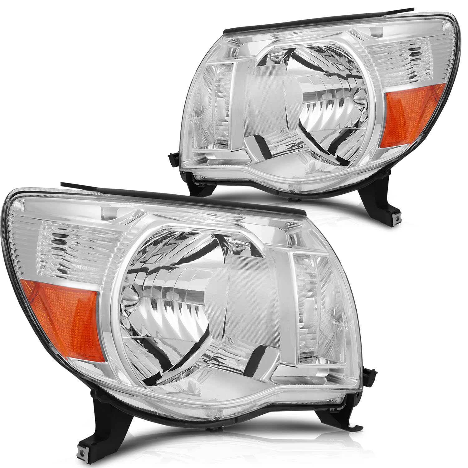 2005-2011 Toyota Tacoma Headlight Assembly - Chrome Housing with Amber Reflector & Clear Lens | Replacement Headlamps for Improved Night Driving & Off-Road Visibility