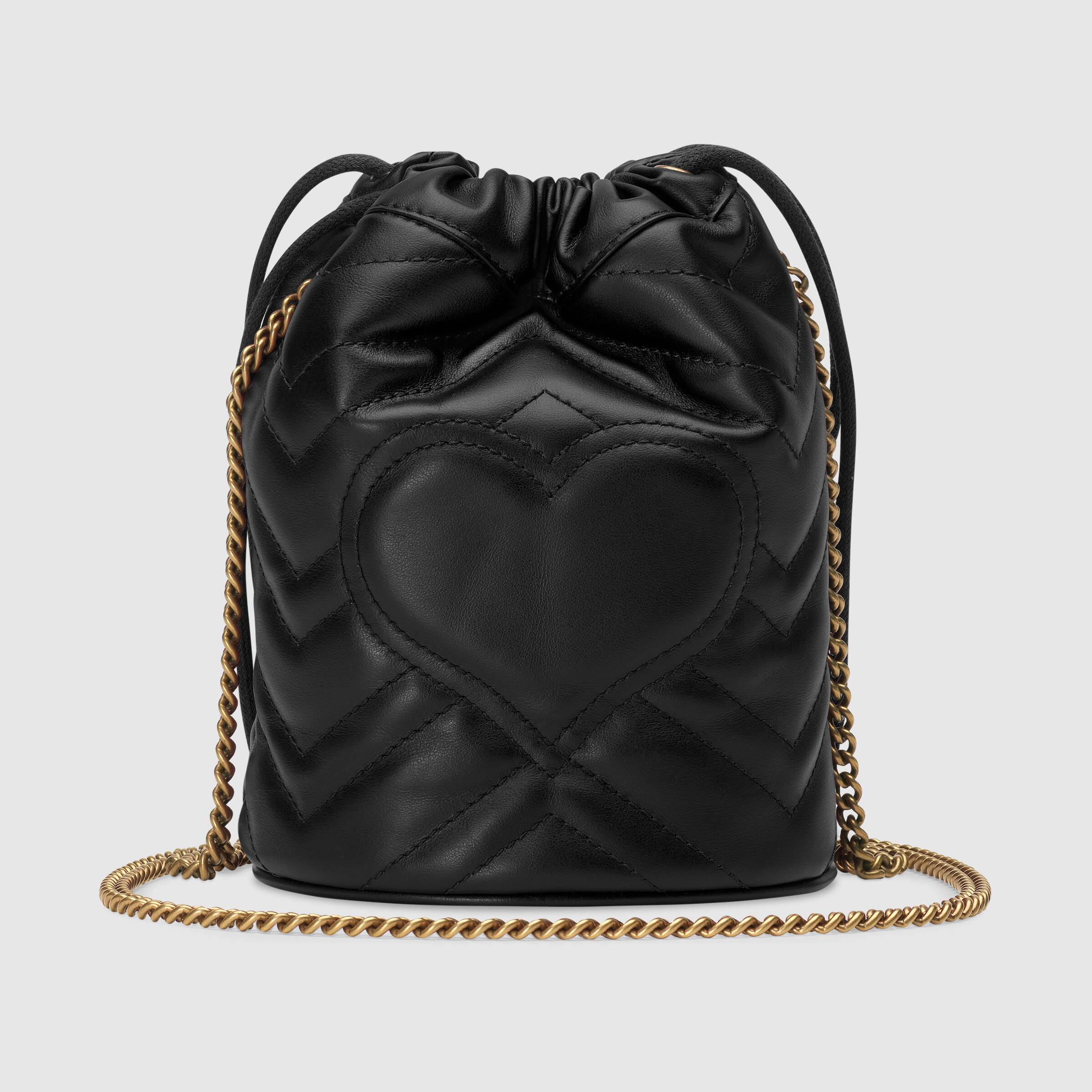 Gucci GG Marmont Mini Bucket Bag for Women - Black Leather Crossbody Purse with Gold Chain Strap | Perfect for Date Night, Shopping & Travel Accessories