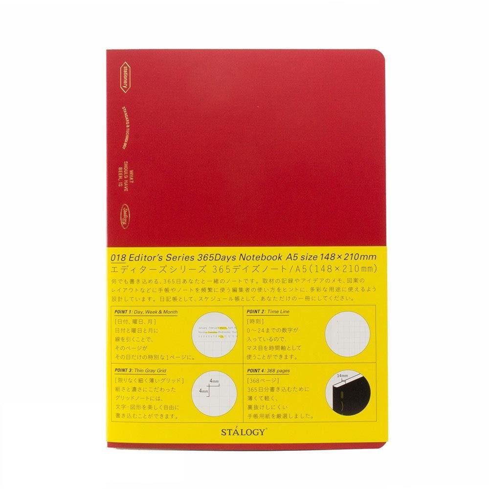 Nitto Stalogy A5 Editor's Series 365 Days Notebook - Grid Paper Journal for Daily Planning, Sketching & Note Taking - Perfect for Students, Artists & Professionals