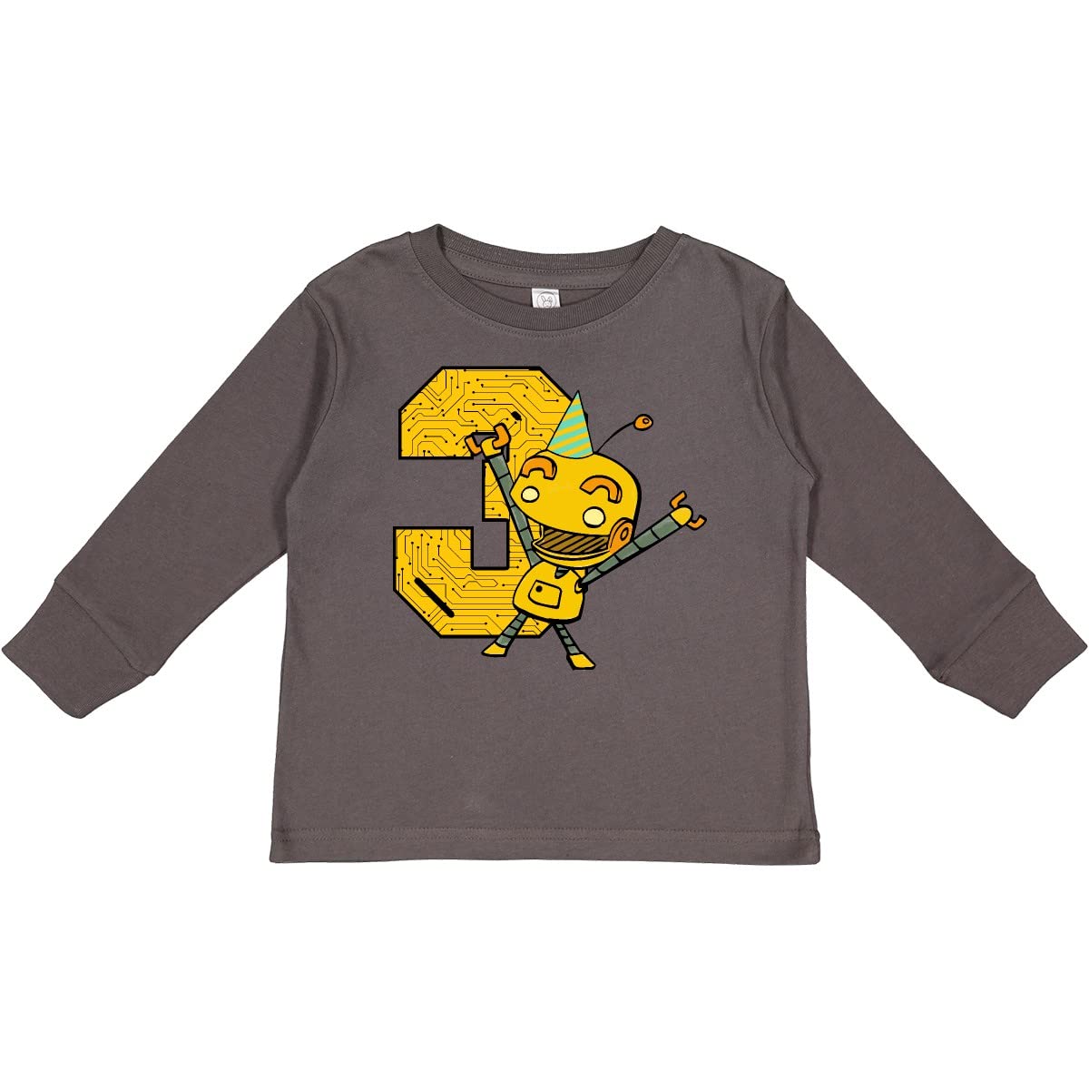 Inktastic Robot 3rd Birthday Toddler Long Sleeve T-Shirt - Cute Boys' Graphic Tee for Birthday Party & Casual Wear