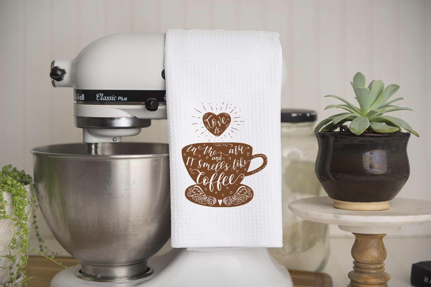 Custom Printed Coffee Lover Kitchen Towel - Absorbent Waffle Weave Dish Towel - Perfect for Coffee Shops, Home Kitchens & Gifts for Baristas