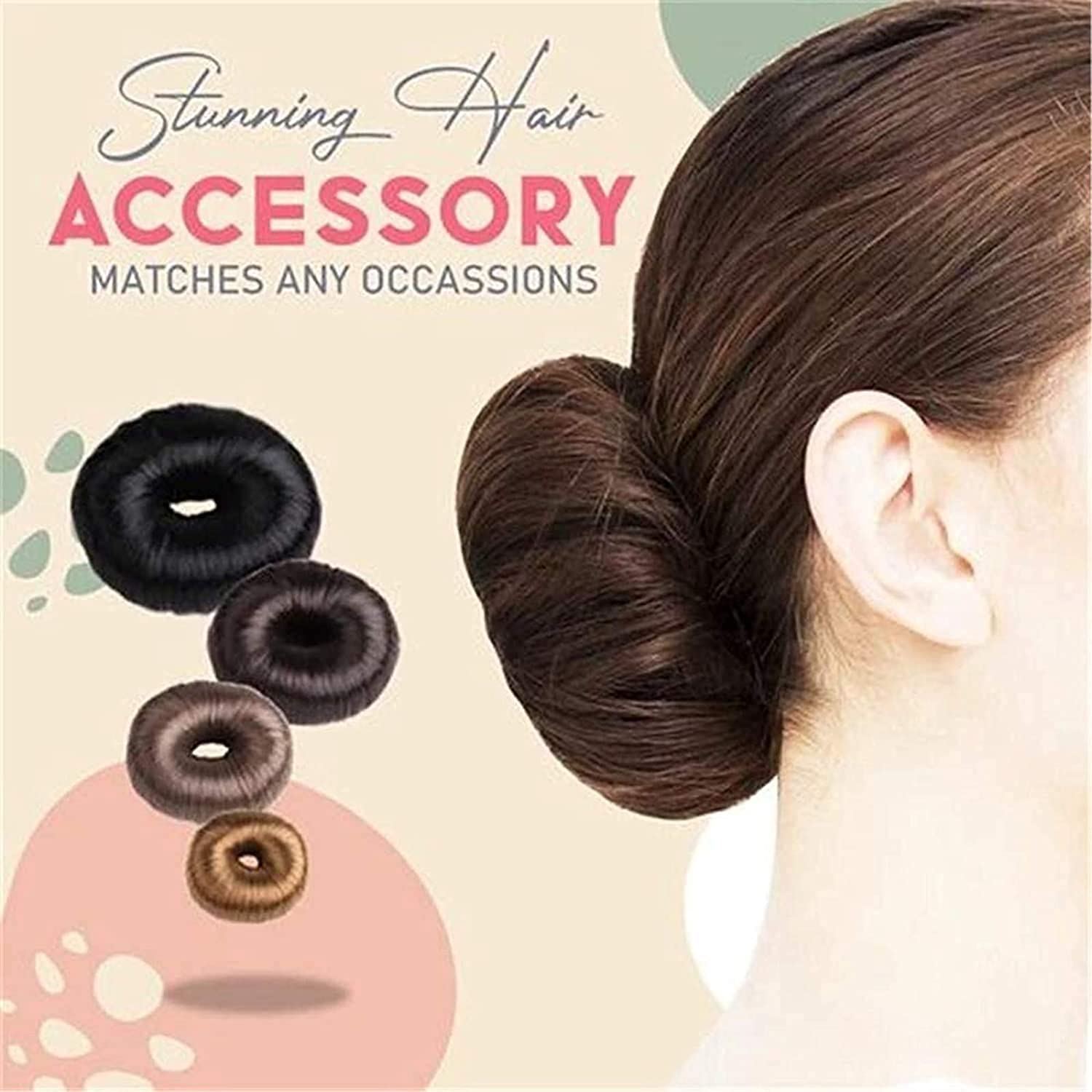 Nihexo 4-Piece Dark Brown Donut Hair Bun Maker Set for Women & Girls - Hair Bun Shaper, Donut Bun Maker, Hairpiece for Updos, Ponytails & Party Hairstyles