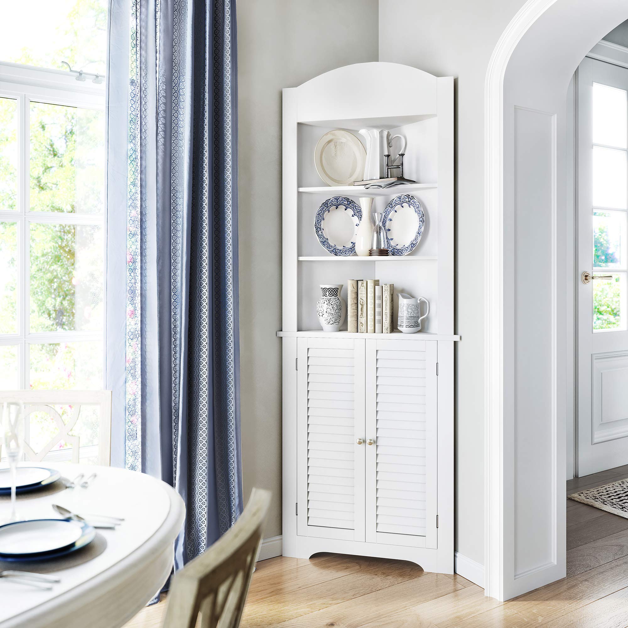 RiverRidge Ellsworth Collection White Tall Corner Cabinet - Storage Solution for Living Room, Bedroom & Home Office