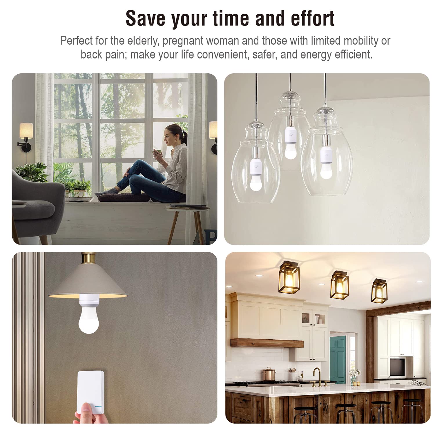 Thinkbee Wireless Remote Control Light Socket Kit - E26 E27 Bulb Base Holder, Screw-in Lamp Socket for Pull Chain Ceiling Lights (No Wiring Needed) - Perfect for Bedroom, Living Room & Staircase Lighting