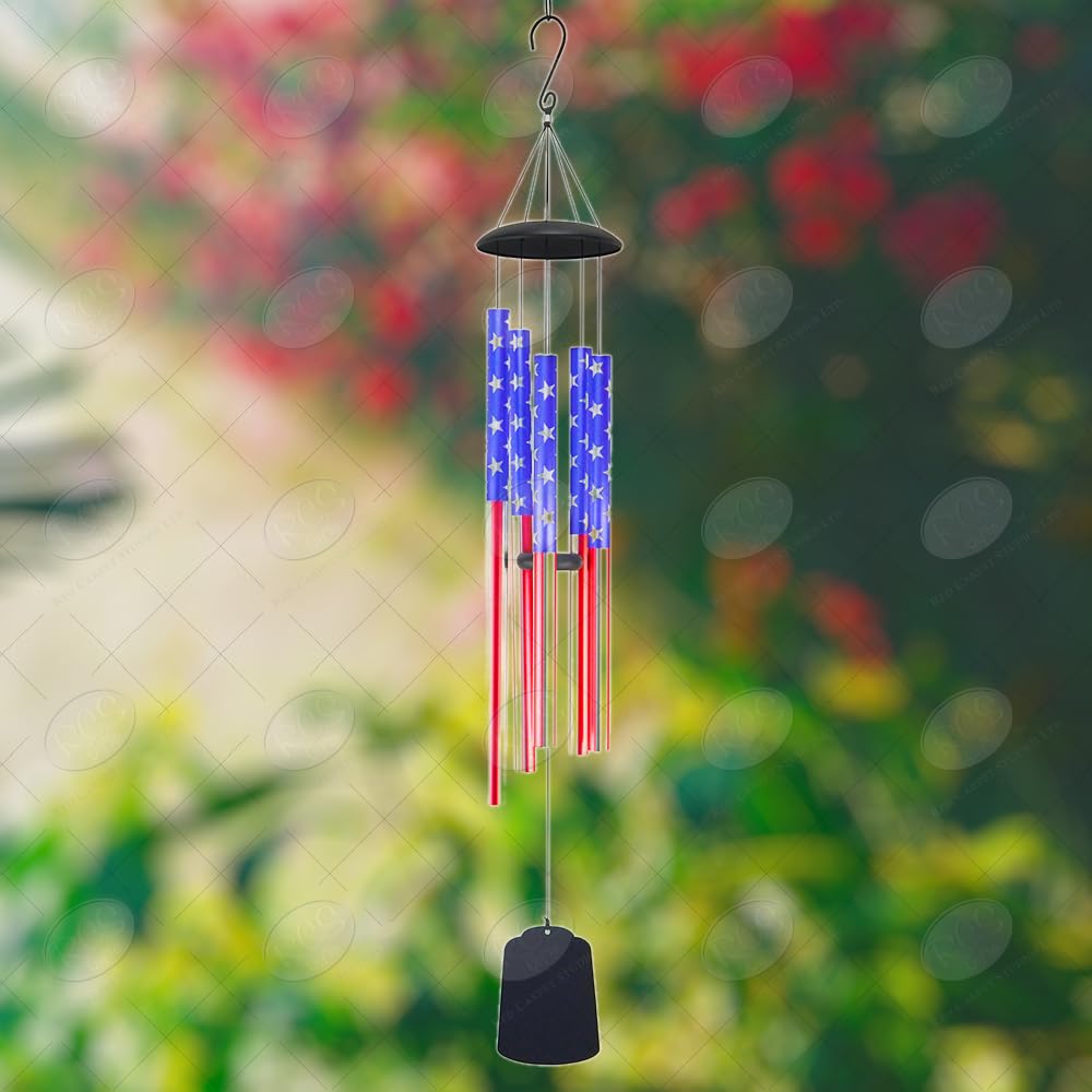 Large Patriotic Wind Chime with USA Flag Design - Outdoor Garden Decor for Porch, Patio & Backyard