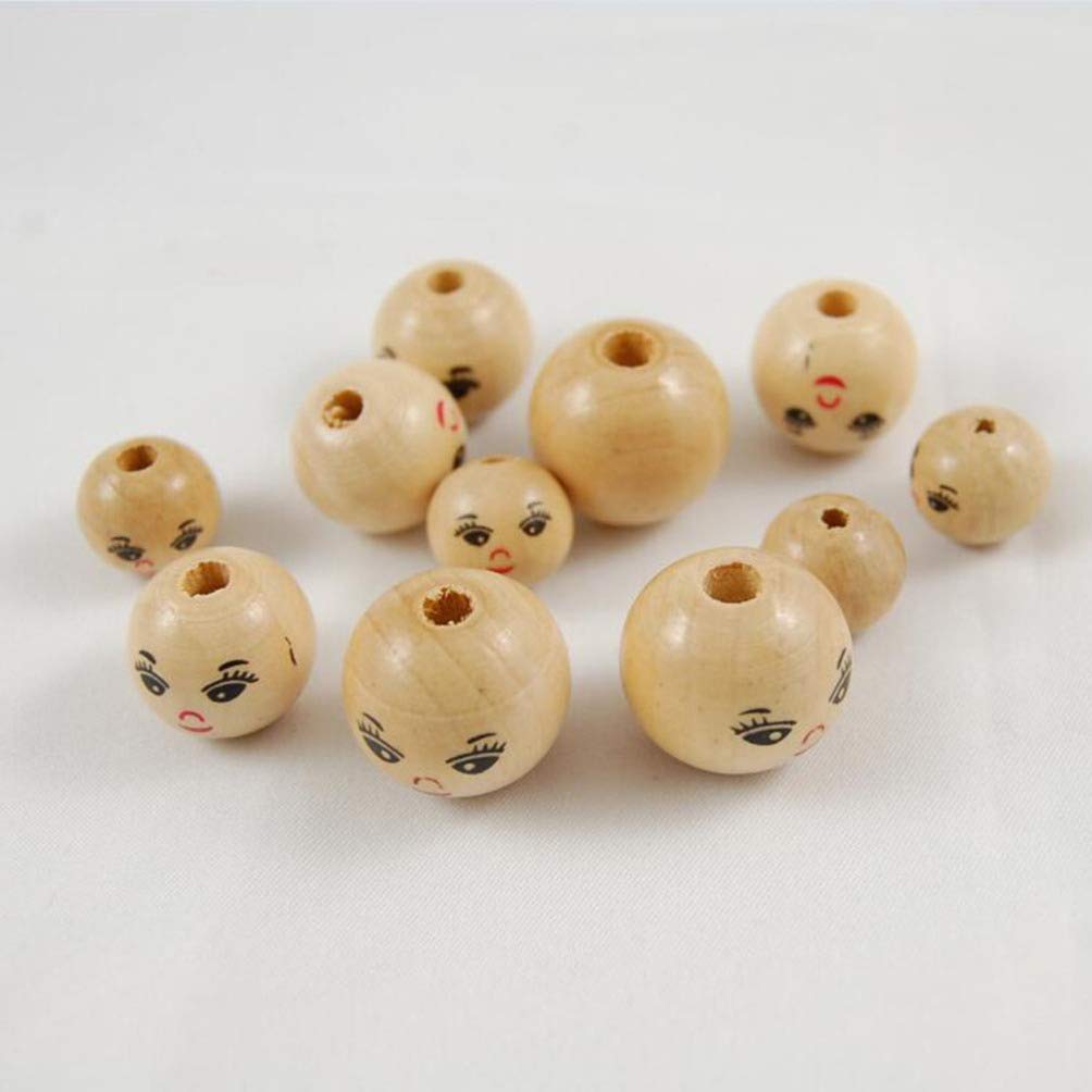 100pcs 14mm Round Natural Wood Beads with Smile Face - DIY Jewelry Making Supplies for Bracelets, Necklaces & Macrame Crafts - Perfect for Handmade Gifts, Party Decorations and Boho Home Decor