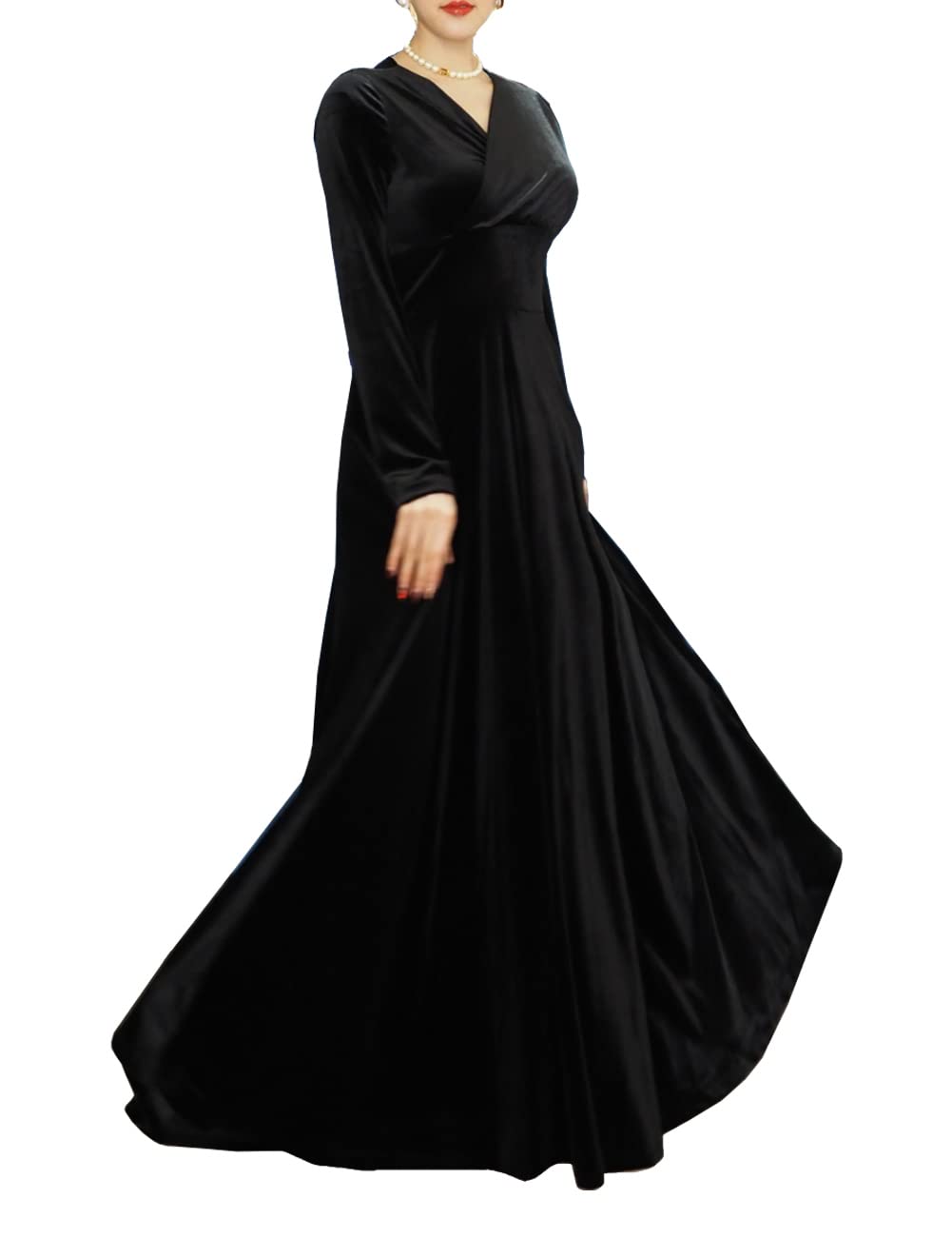 Elegant Women's V-Neck Velvet Long Dress for Evening Party, Prom, Wedding & Formal Events - Perfect for Dancing, Cocktail Parties & Special Occasions