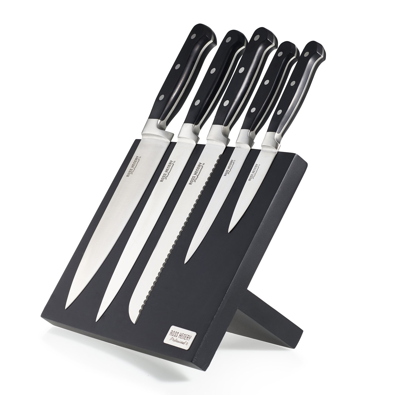 Ross Henry Professional 5-Piece Stainless Steel Kitchen Knife Set with Magnetic Block - Perfect for Home Chefs, Cooking Enthusiasts & Professional Kitchens