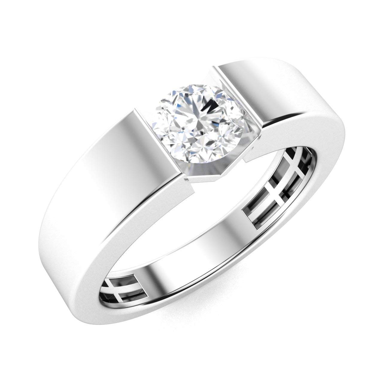 Diamondere Natural Certified 0.40 Carat Gemstone Solitaire Wedding Band Ring in 14k White Gold | 5.0mm Width, Size 4-12 | Perfect for Men's Engagement, Anniversary & Special Occasion Gifts