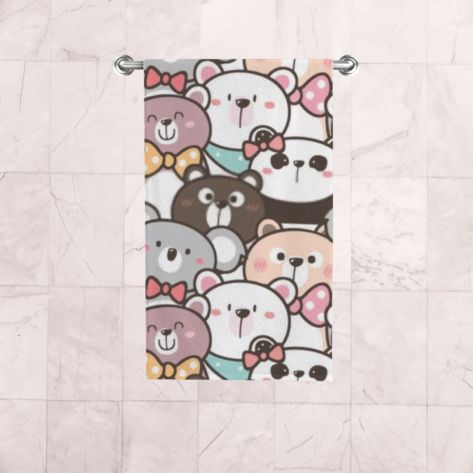 Kuizee Microfiber Hand Towel & Face Towel Set of 2 - Cartoon Bear Panda Koala Design for Kids, Quick-Dry, Highly Absorbent, Ultra Soft, 30x15 Inches - Perfect for Bathroom, Kitchen, Gym & Travel Use