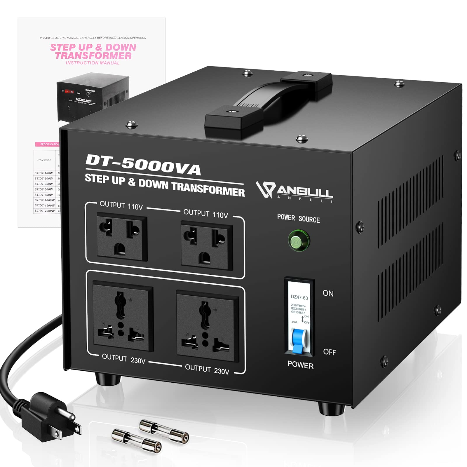 5000W Heavy Duty Voltage Converter Transformer - Step Up/Down 110V/120V/220V/240V AC Power Converter for Home Appliances & Electronics - Perfect for Travel, International Devices, and Power Tools