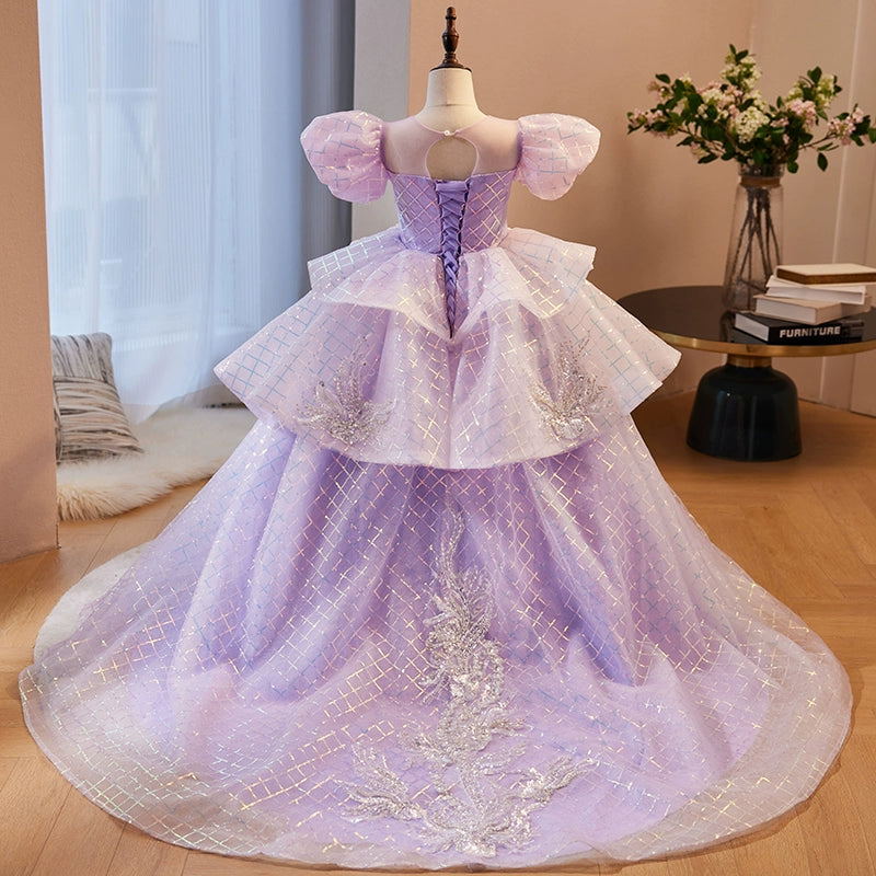 Lilac Organza Flower Girl Dress - Princess Round Floor Length for Weddings, Parties & Special Occasions
