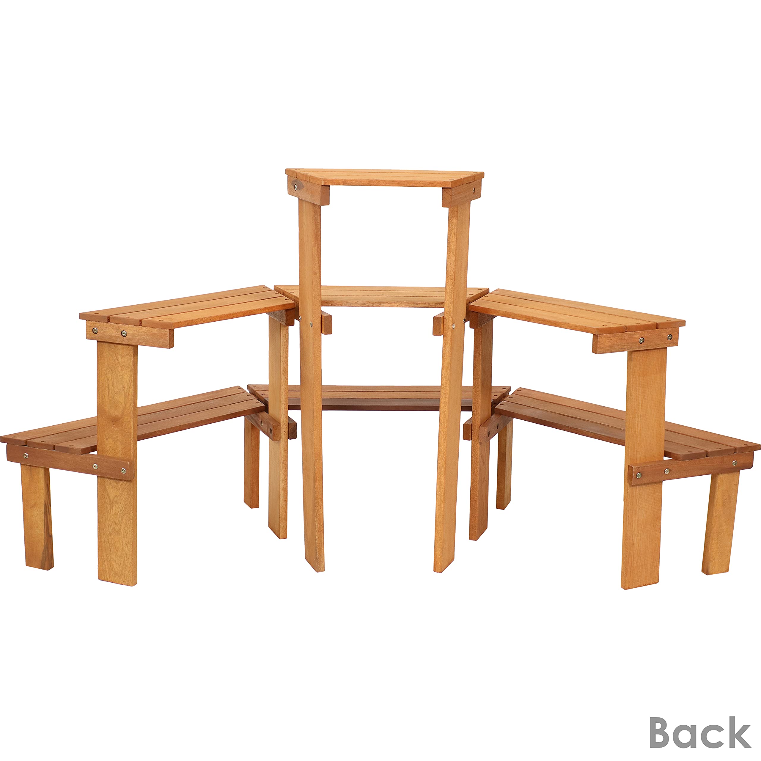 Sunnydaze 3-Tier Meranti Wood Outdoor Plant Stand with Teak Oil Finish - 5.75 Feet Wide - Indoor & Outdoor Use - Perfect for Patio, Garden, Balcony & Home Decor