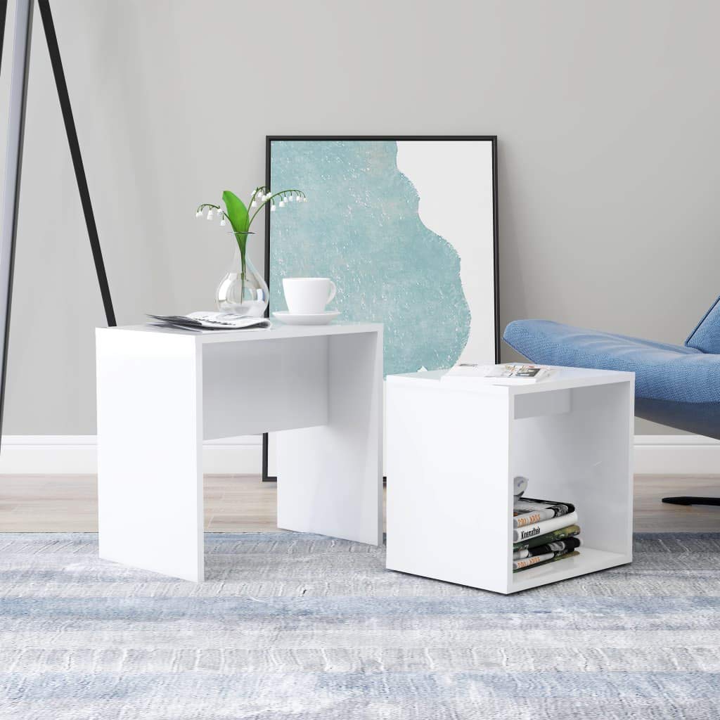 Modern Coffee Table & Side Table Set - High Gloss White End Tables, Nightstand for Living Room, Bedroom - 18.9