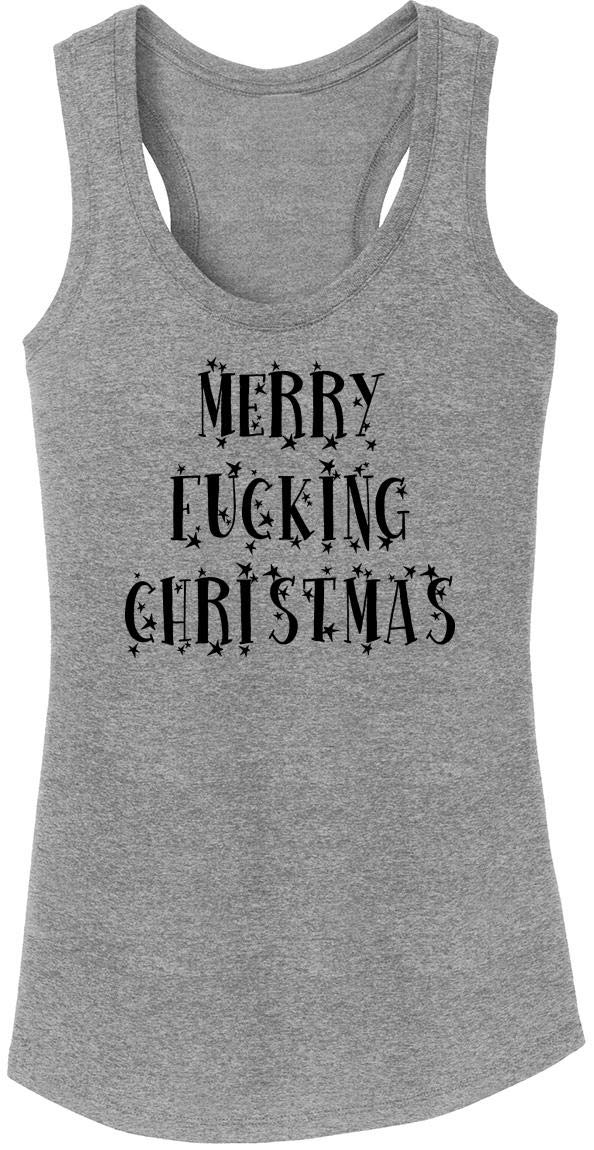 Funny Christmas Shirt for Women - Merry Fucking Christmas Sleeveless Tri-Blend Tank Top - Perfect for Holiday Parties & Festive Gatherings