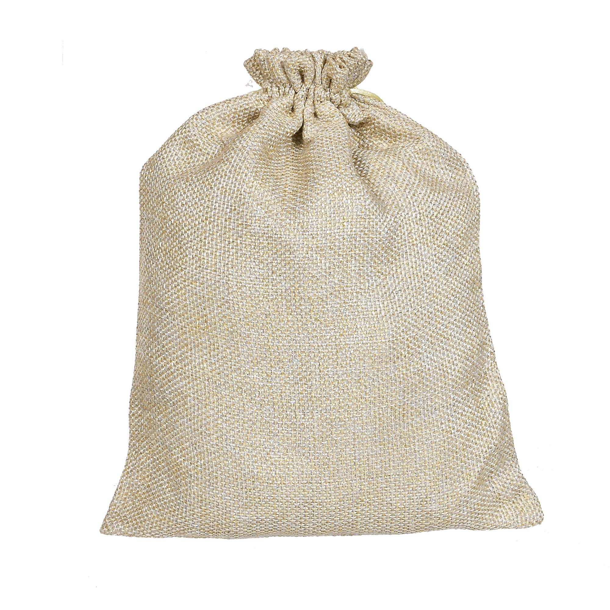 Kuber Industries Jute Potli Bags with Drawstring - Pack of 4 Gold Return Gift Bags for Weddings, Parties & Festive Occasions