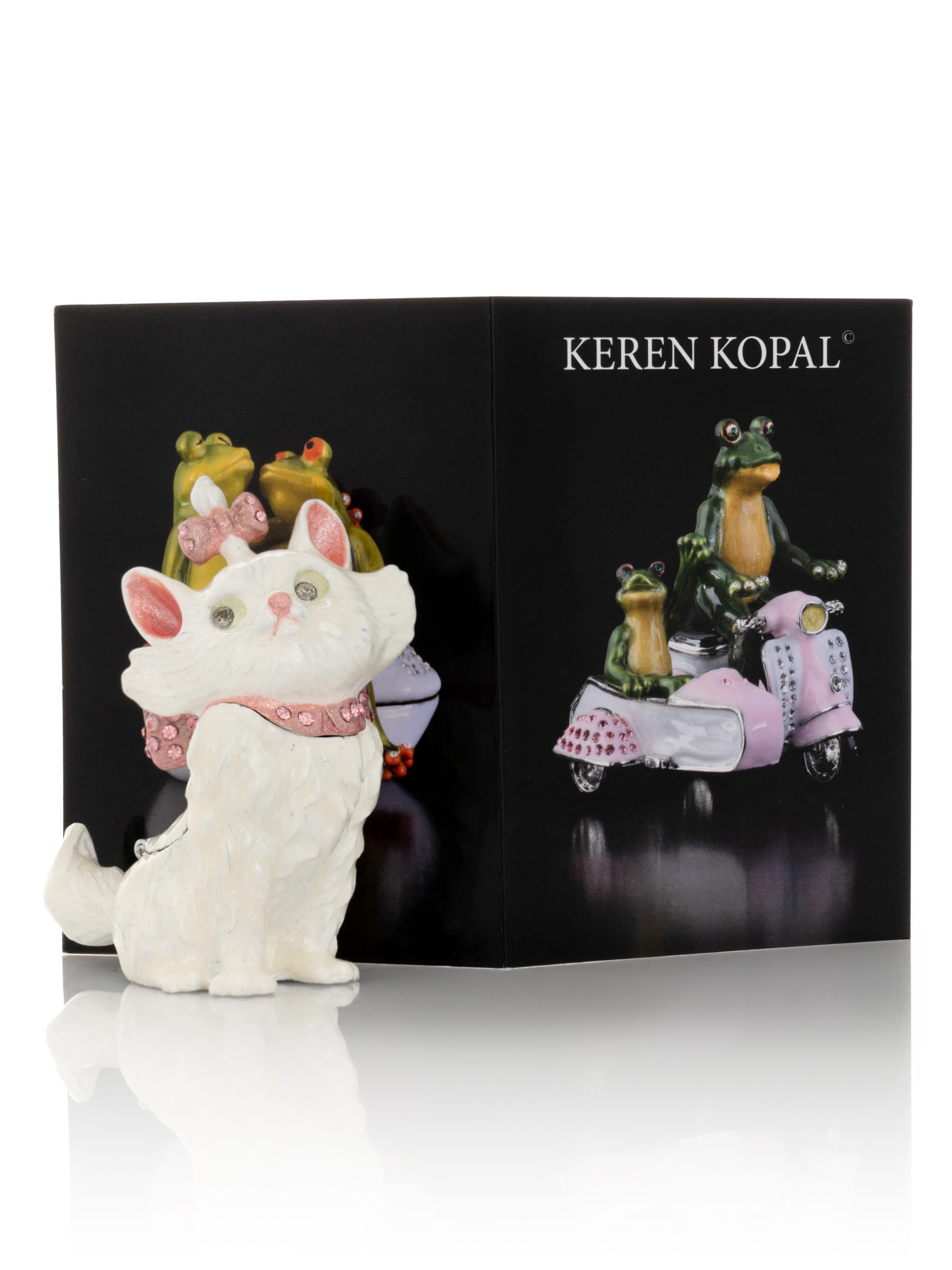 White & Pink Enamel Painted Faberge Style Cat Jewelry Trinket Box - Perfect for Home Decor, Gift Giving & Jewelry Storage
