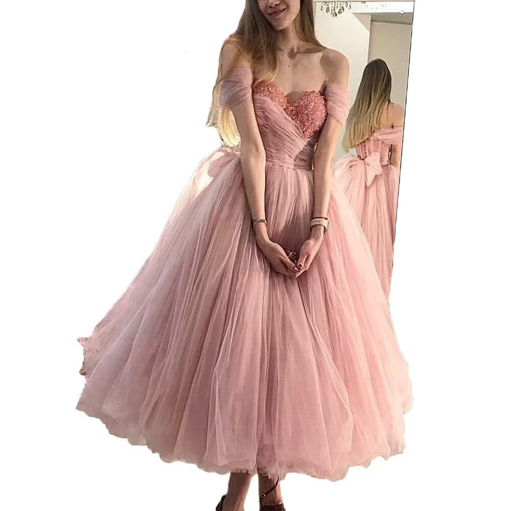 LEJY Women's Off The Shoulder Tulle Prom Dress for Homecoming, Formal Party Gowns - Elegant Evening Gown for Prom Night, Quinceañera, Wedding Guest & Special Occasions