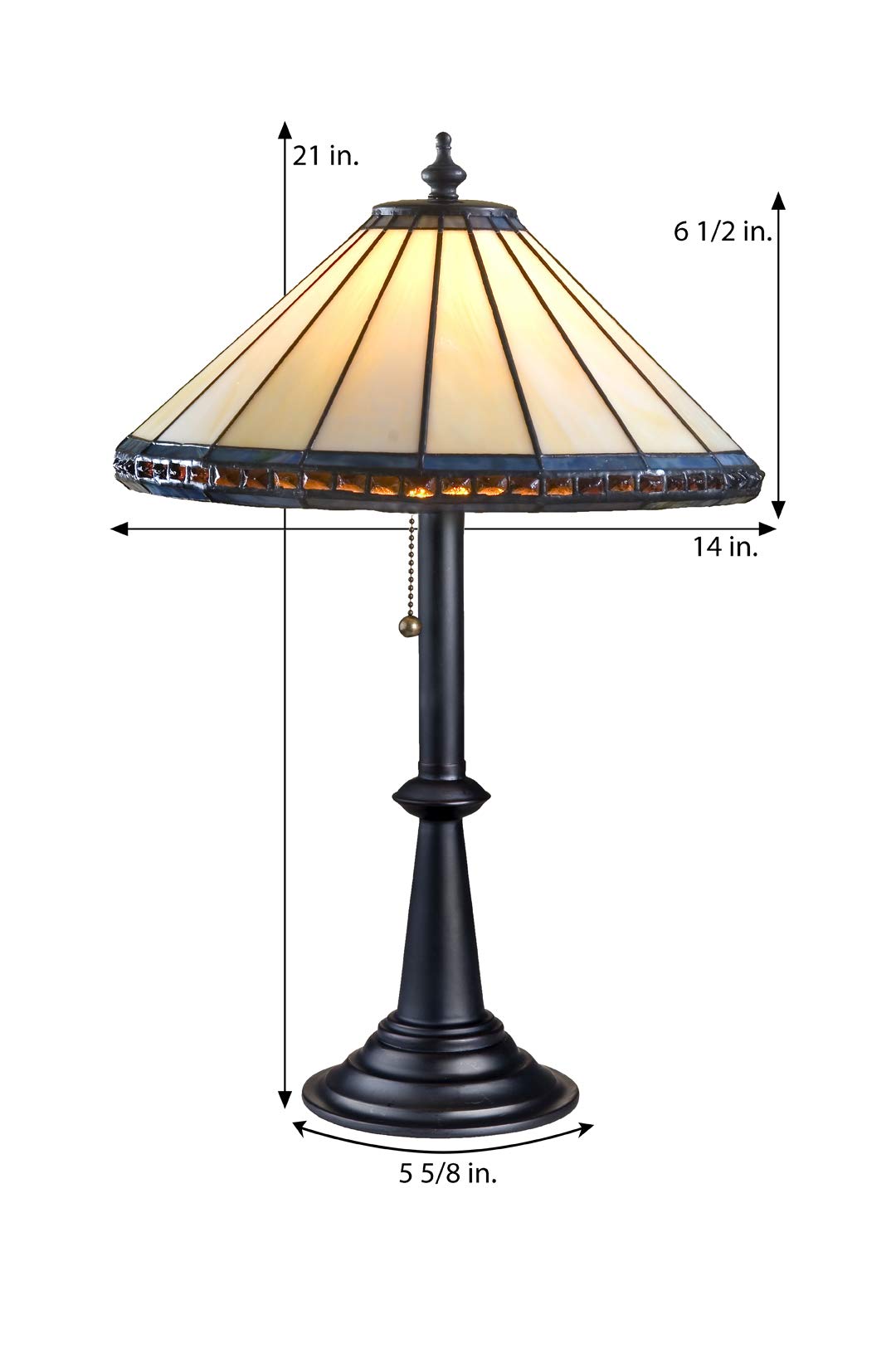 Small Tiffany Stained Glass Table Lamp - Ivory Blue Amber J Devlin Lam 646 TB for Desk, Bedroom, Nightstand & Living Room | Elegant Home Decor Accent Lighting for Reading & Relaxation
