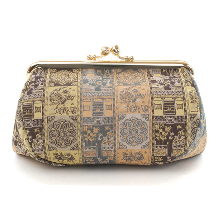 Nishijin Woven Small Pouch - Wildlife & Floral Design | Handmade in Kyoto Japan | Cosmetic Bag, Makeup Pouch, Japanese Gamaguchi Purse | Perfect for Travel Toiletry Organizer, Stationery Storage & Bag-in-Bag Organization | Ideal for Daily Use, Gift Giving & Japanese Culture Enthusiasts