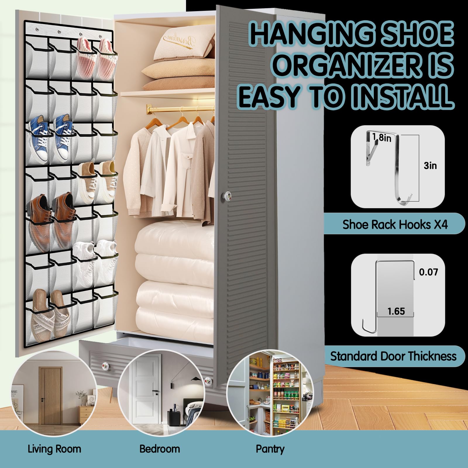 28-Pocket Breathable Mesh Over-The-Door Shoe Organizer for Men & Women - Space-Saving Closet Storage Solution for Sneakers, Heels & Boots | Perfect for Bedrooms, Dorms & Small Apartments (White)