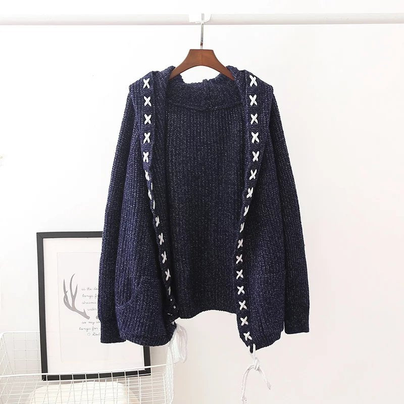 Women's Hooded Knit Cardigan Sweater Coat - Loose Long Sleeve Open Front Casual Pullover for Fall & Winter - Perfect for Office, Date Night and Weekend Outfits