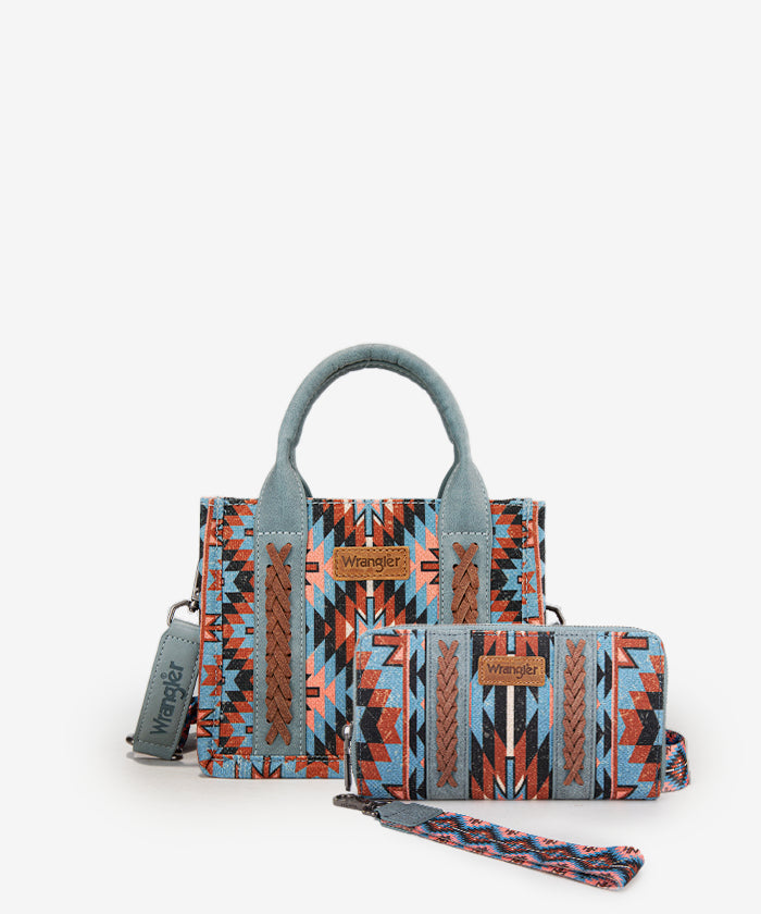 Wrangler Aztec Print Whipstitch Canvas Tote Bag Set - Stylish & Durable Handbag for Women, Perfect for Shopping, Beach & Everyday Use