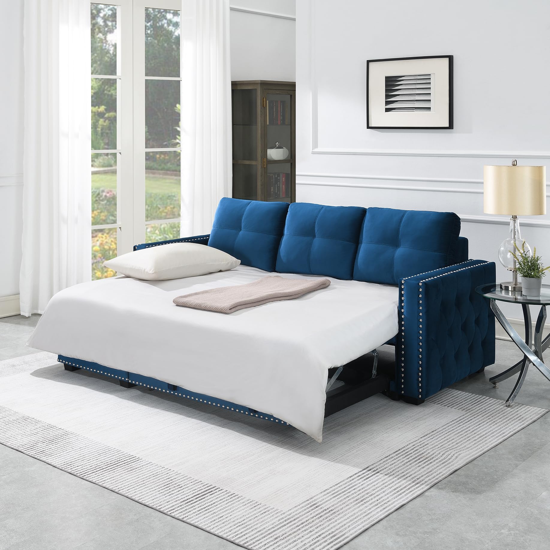 Modern L-Shape Sectional Sleeper Sofa with Pull-Out Bed & Storage - Queen Size 91
