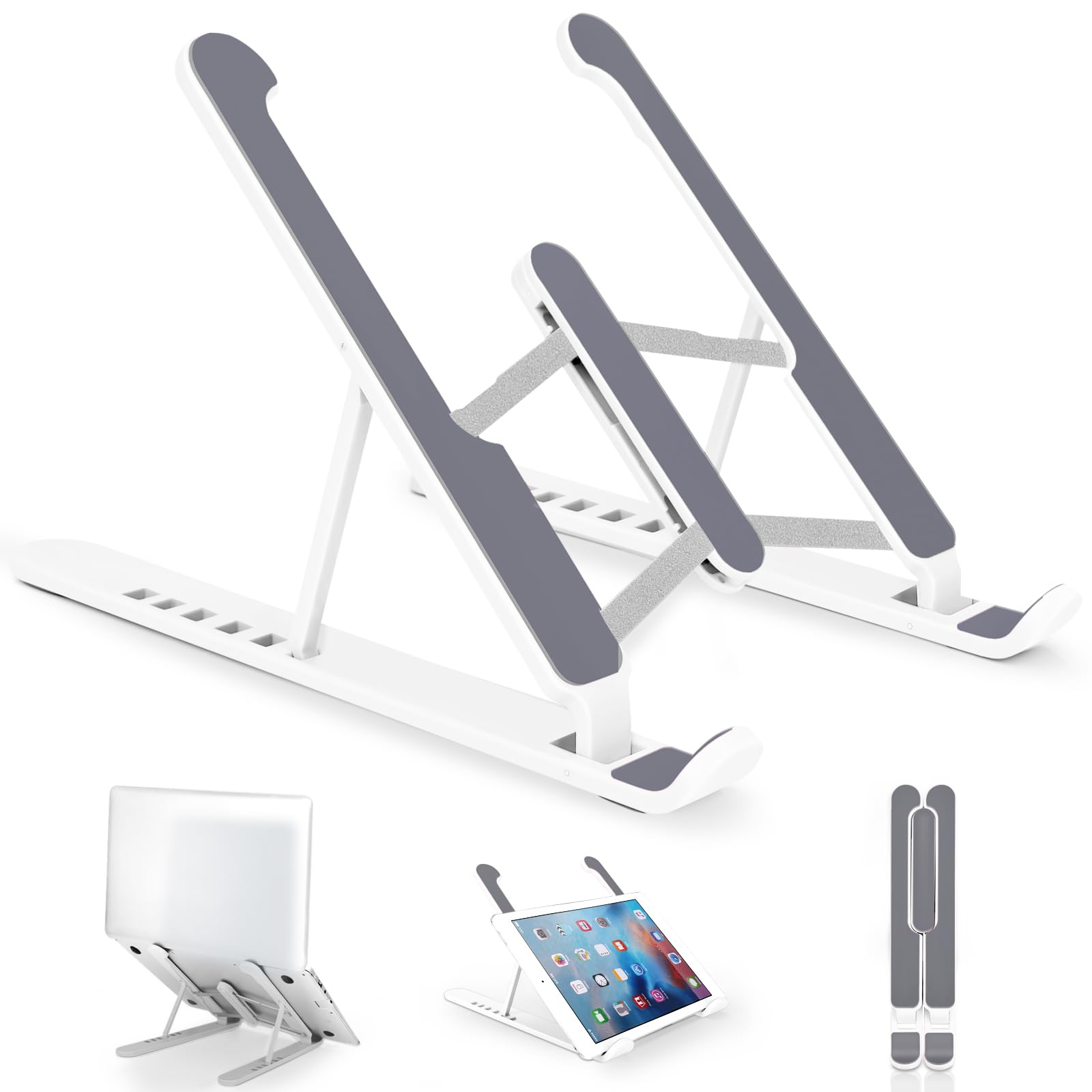 Portable Adjustable Laptop Stand for Desk - Ergonomic Notebook Holder Riser with Stable Mount, Perfect for Home Office, Gaming, and Study (White)