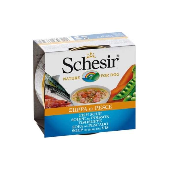 Schesir Natural Fish Soup Canned Dog Food - 156g Wet Food for Small & Medium Dogs - High Protein Grain-Free Meal for Puppies & Adult Dogs - Perfect for Sensitive Stomachs & Picky Eaters - Ideal for Home, Travel & Outdoor Adventures