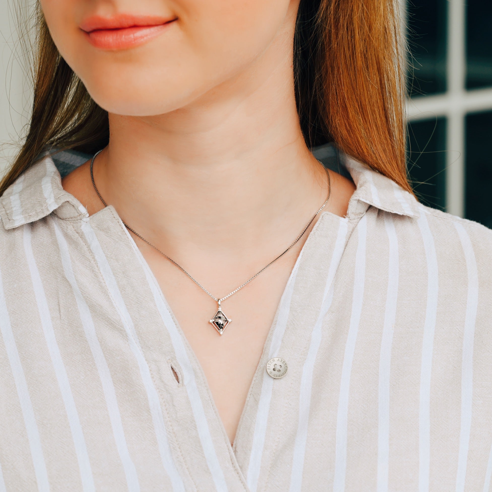 Galaxy Raw Salt & Pepper Diamond (Herkimer Diamond) Sterling Silver Pendant Necklace - Unique Handmade Jewelry for Women, Boho Chic & Everyday Wear