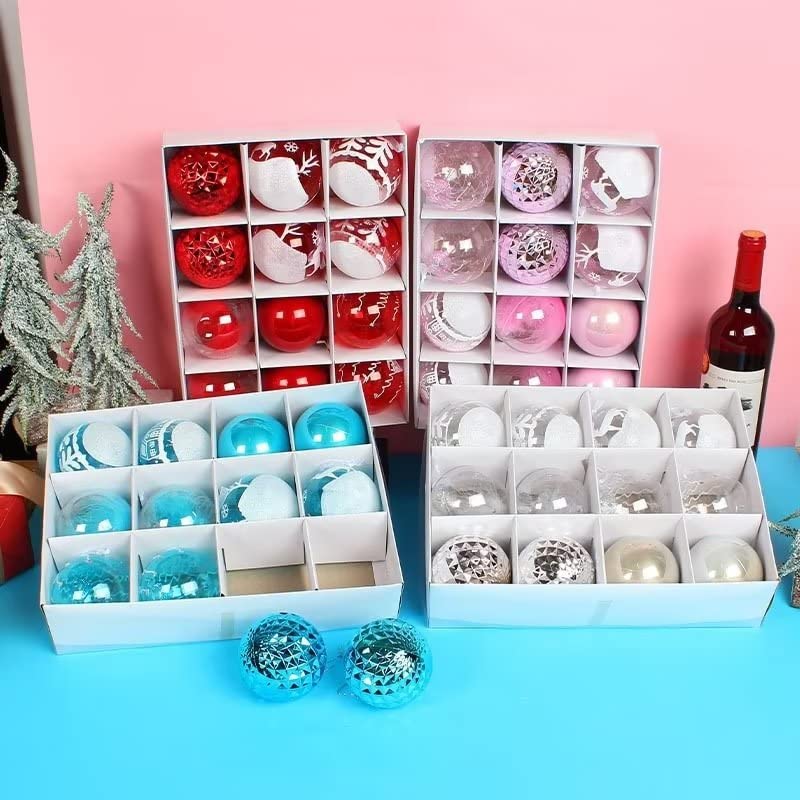12Pcs Shatterproof Christmas Baubles - 8cm Transparent Christmas Tree Ornaments for Holiday Decorations | Perfect for Xmas Tree, Home, Party & Gift Giving