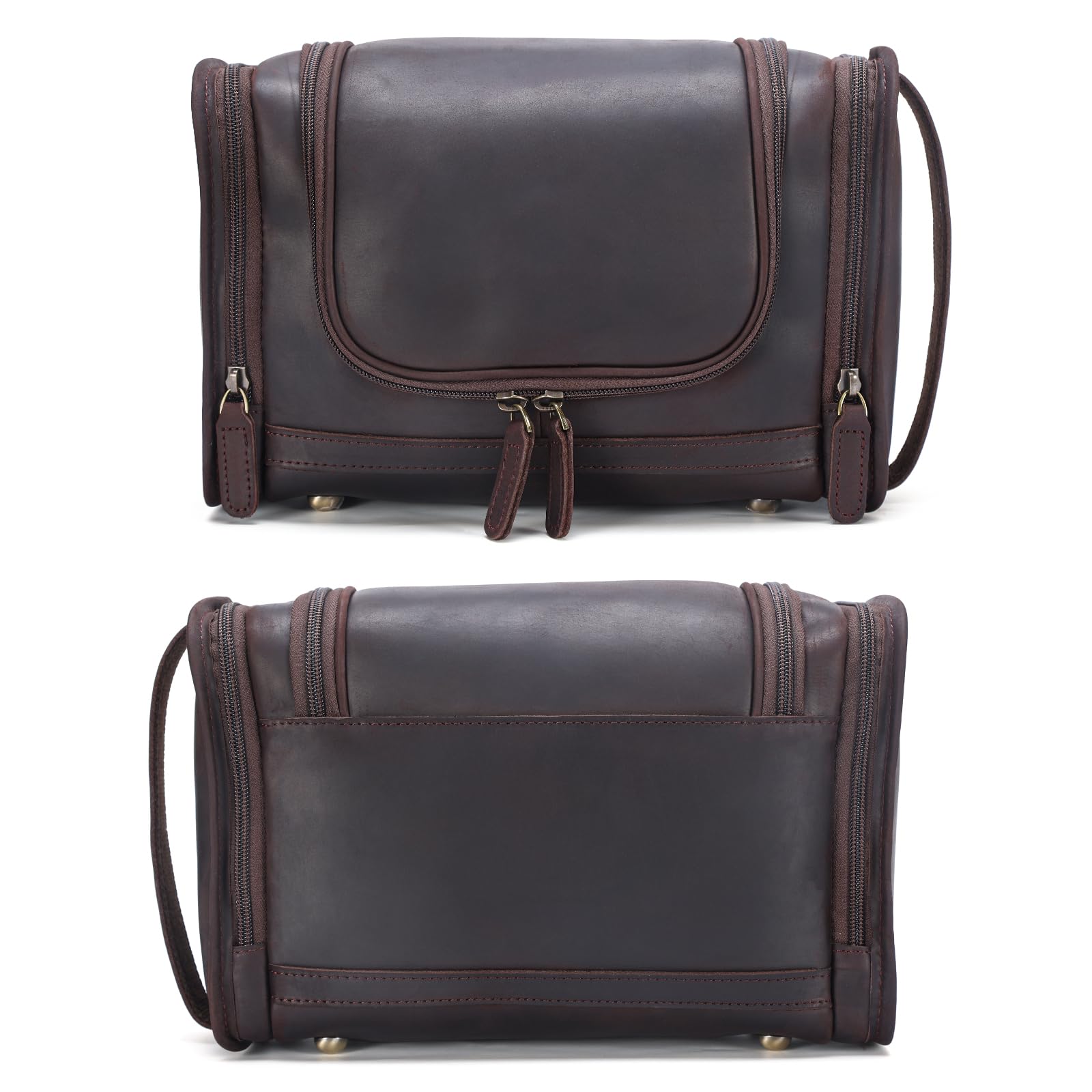 Premium Full Grain Leather Toiletry Bag for Men & Women - Travel Dopp Kit, Cosmetic Organizer, Shaving Kit with Hanging Hook - Ideal for Business Trips, Vacation & Gym Essentials Storage