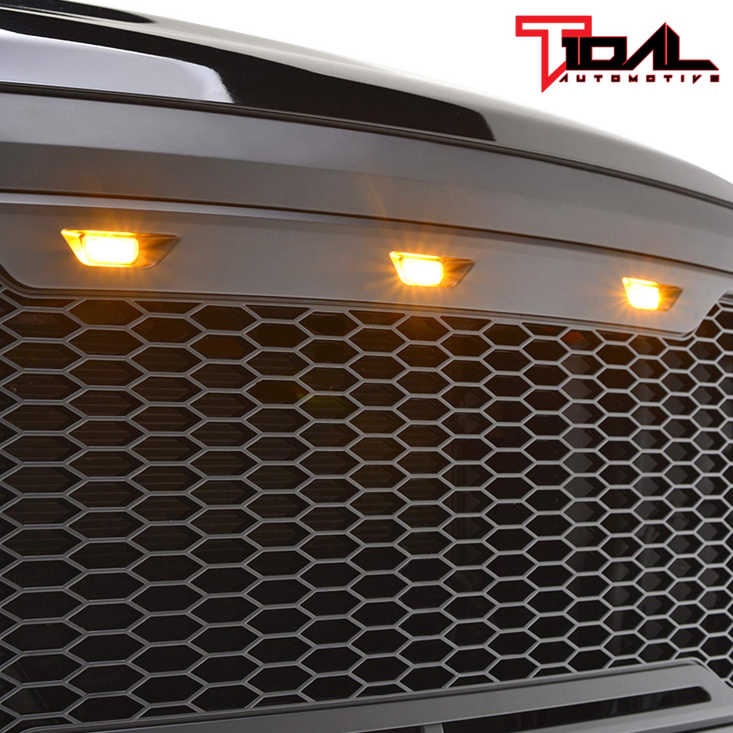 2013-2018 Ram 2500/3500 Black Replacement Grille with Amber LED Lights - Heavy Duty Truck Front Hood Grill Upgrade for Off-Road & Customization