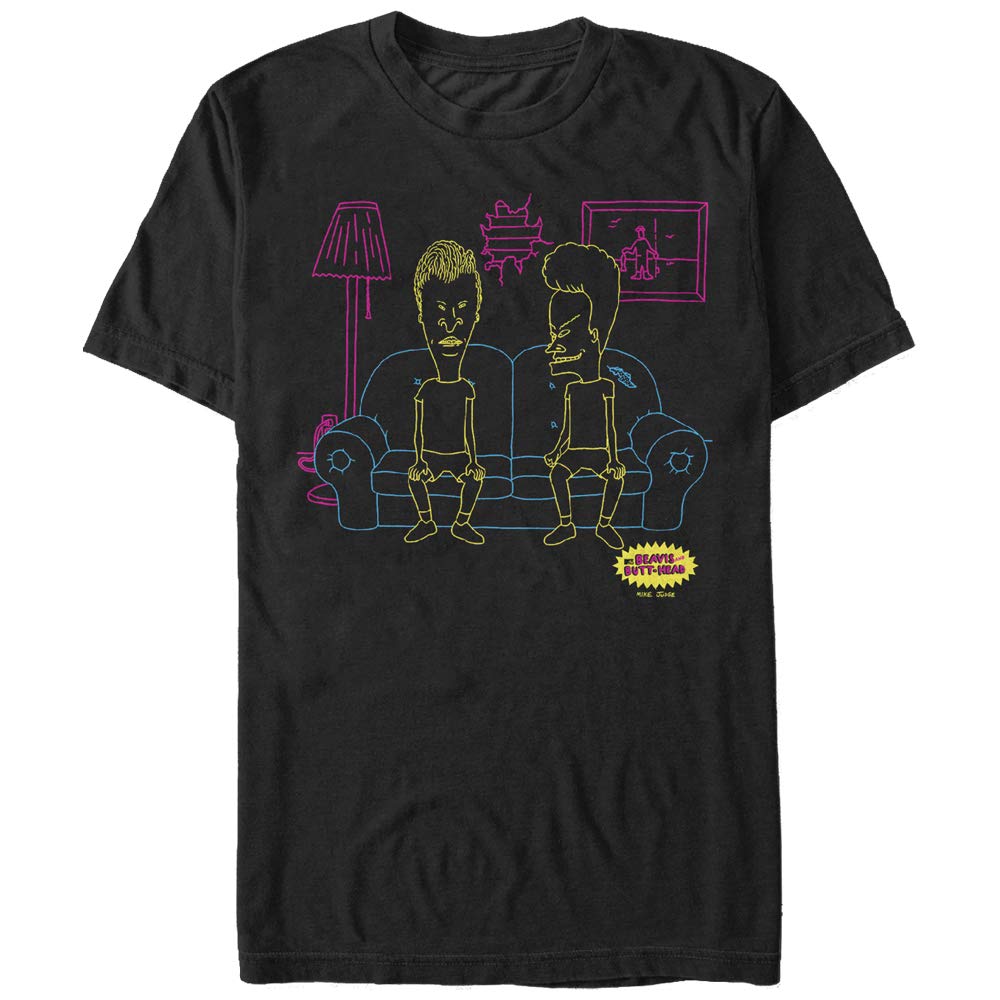 Beavis and Butt-Head Couch Outline Graphic T-Shirt for Men | Vintage Cartoon Tee | Casual Wear & Pop Culture Fan Gift