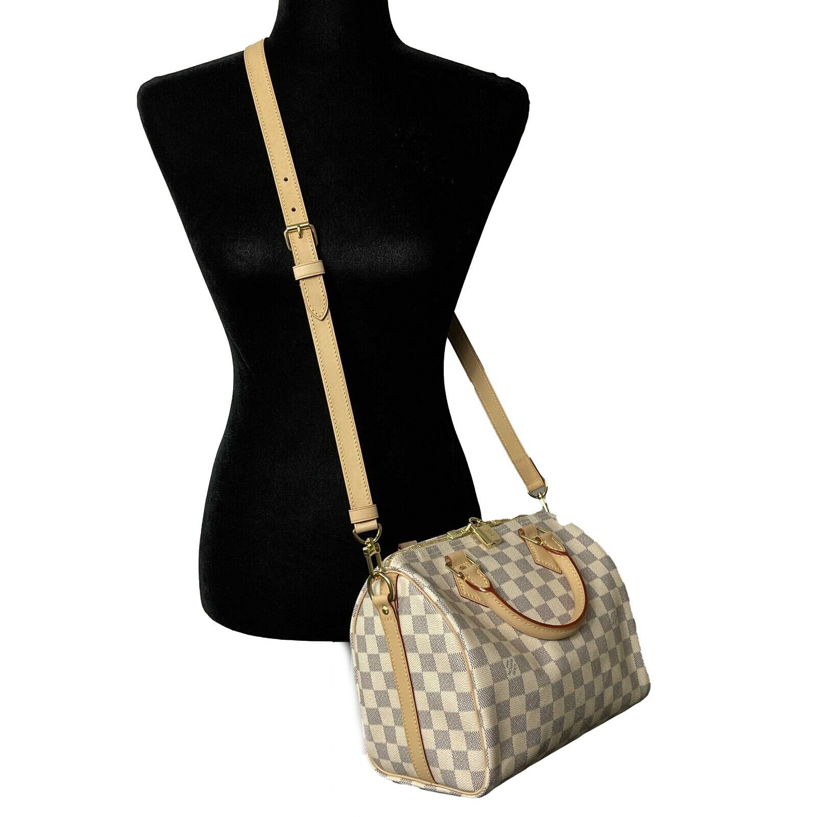 Authentic Louis Vuitton Damier Azur Speedy 25 Bandouliere Crossbody Bag with Adjustable Strap - Luxury Shoulder & Top Handle Purse for Women, Perfect for Travel, Work & Everyday Use