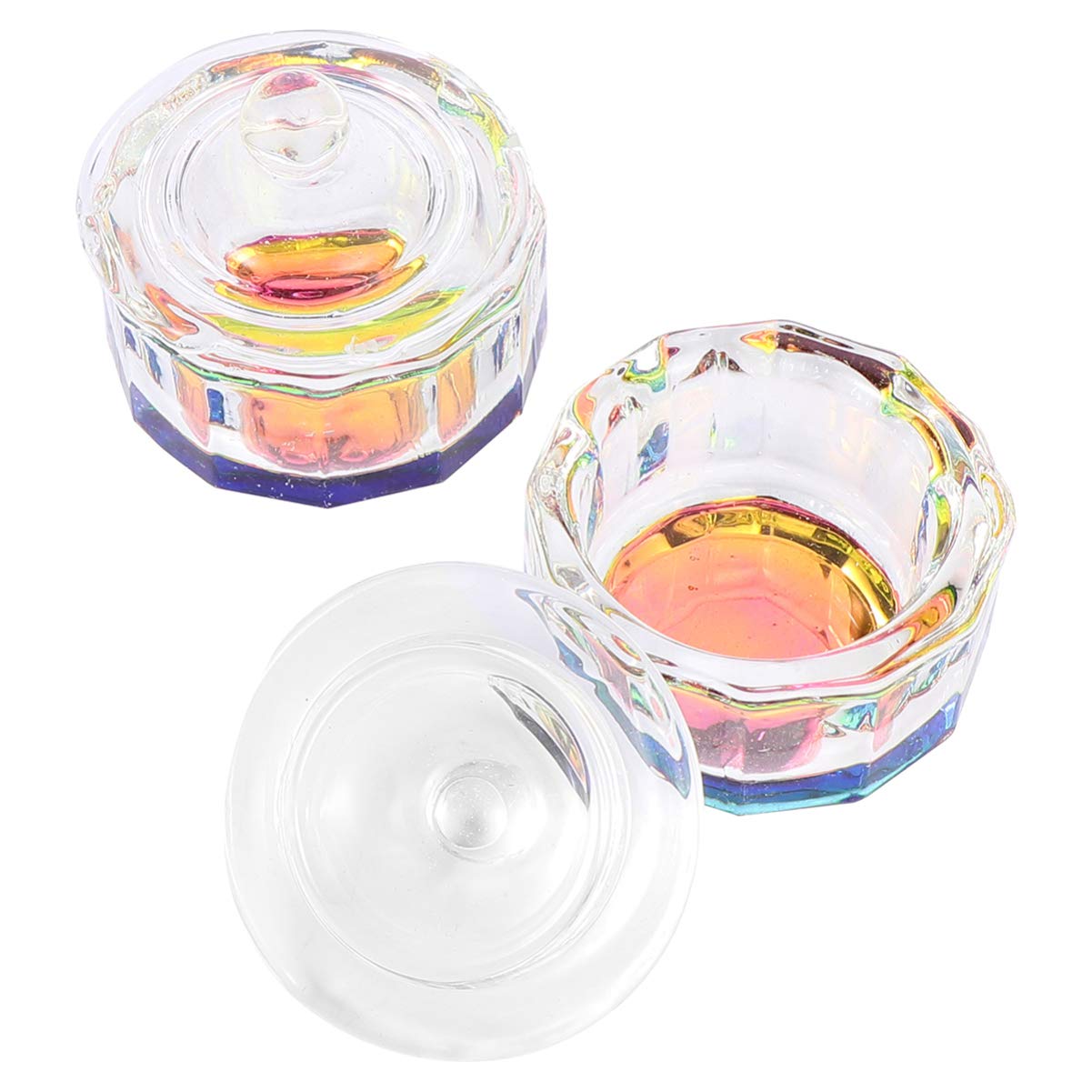 2 Pcs Glass Crystal Nail Art Dappen Dish with Lid - Nail Liquid & Acrylic Container for Professional Salon & Home Manicure - Perfect for Nail Polish, Glue, and Monomer Storage