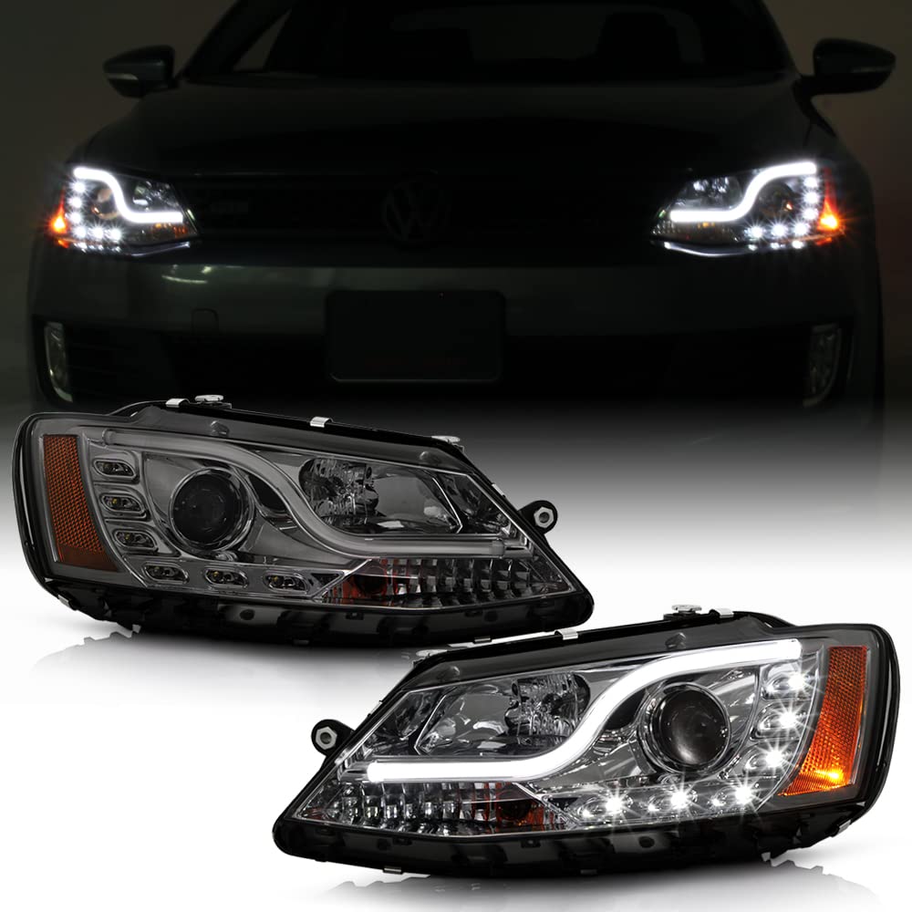 ACANII Smoked Lens LED DRL Projector Headlights for 2011-2017 Volkswagen Jetta MK6 - Halogen Replacement - Upgrade Your Car's Style & Night Visibility