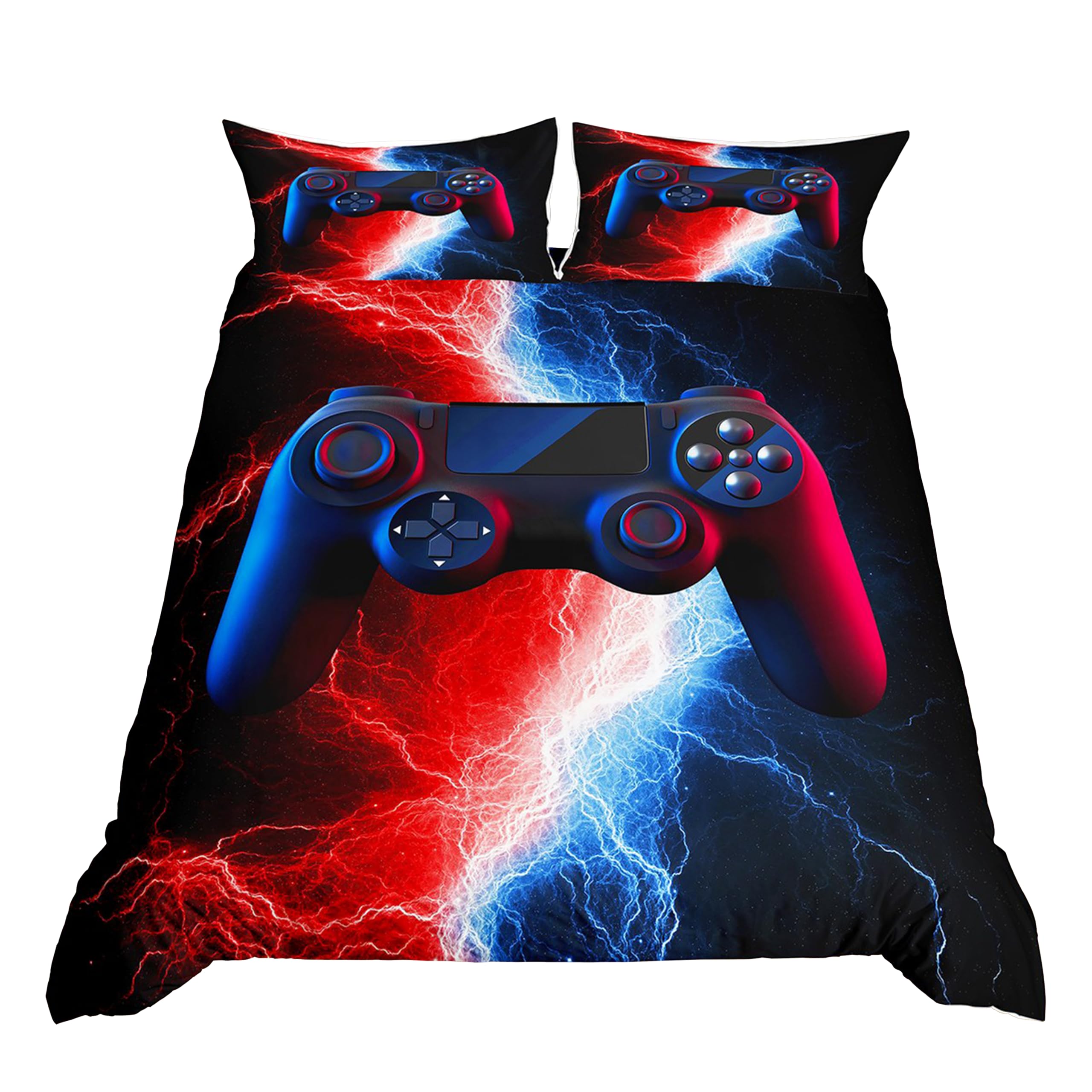 Kids Gaming Comforter Cover Set - Reversible Video Game Controller Duvet Cover with Pillowcase for Boys, Teens & Adults | Twin Size Bedding | Red & Blue Gamer Room Decor | Perfect for Game Rooms, Dorm Rooms & Themed Bedrooms