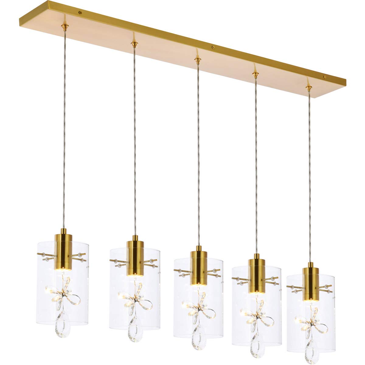 Luxury Hana 5-Light Gold Pendant Light Fixture for Living Room, Kitchen, Bedroom & Hallway - Modern Ceiling Lighting for Dining Room, Foyer & Entryway