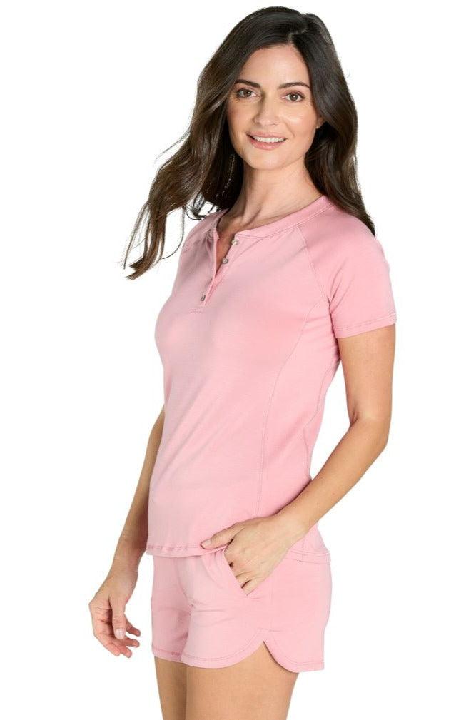 Olivia Short Henley Loungewear Set - Women's Casual Lounge Pants & Top Outfit - Soft Comfortable Sleepwear for Home, Yoga & Relaxation