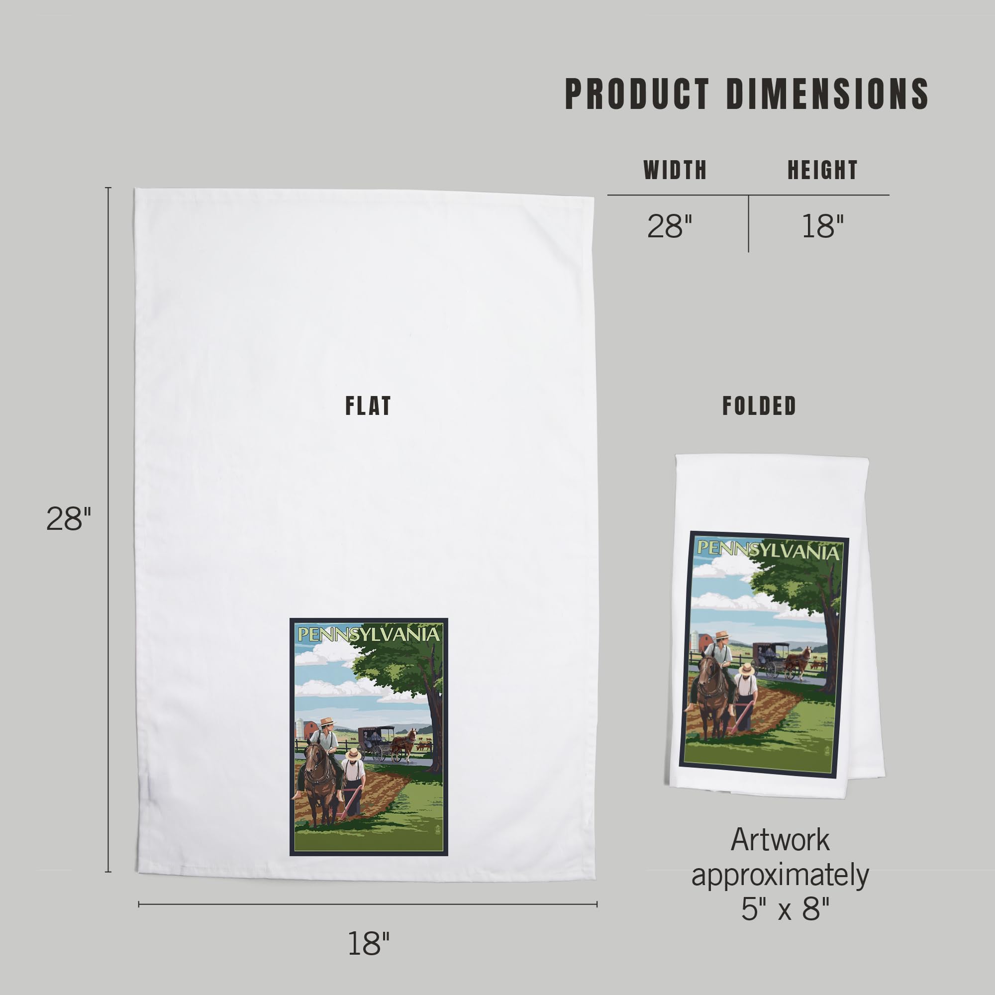 Lantern Press Pennsylvania Amish Farm Scene Tea Towel - 100% Cotton Decorative Hand Towel for Kitchen & Home | Farmhouse Decor, Dish Drying, Gift Idea